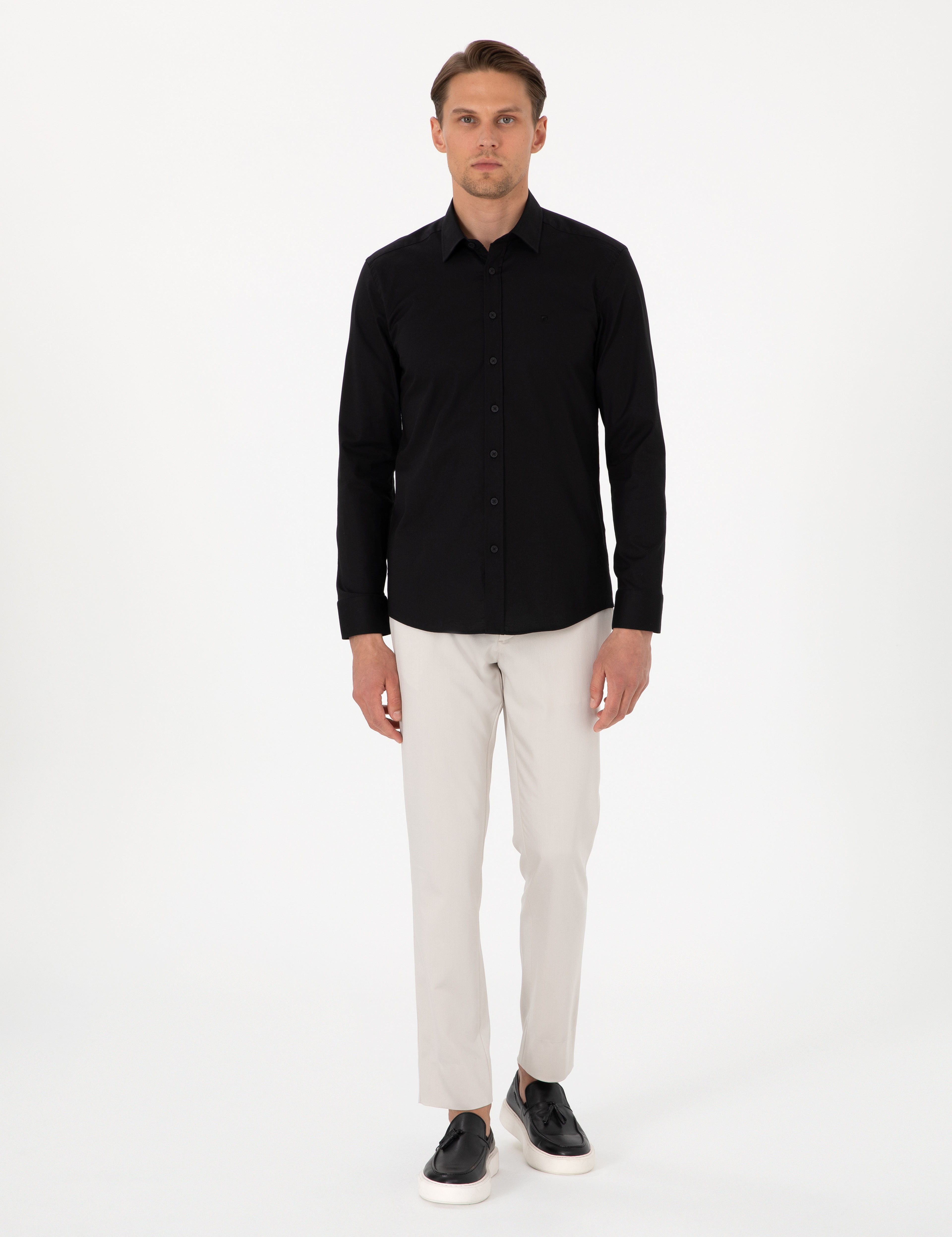 Siyah Slim Fit Uzun Kollu Gömlek - Image 4