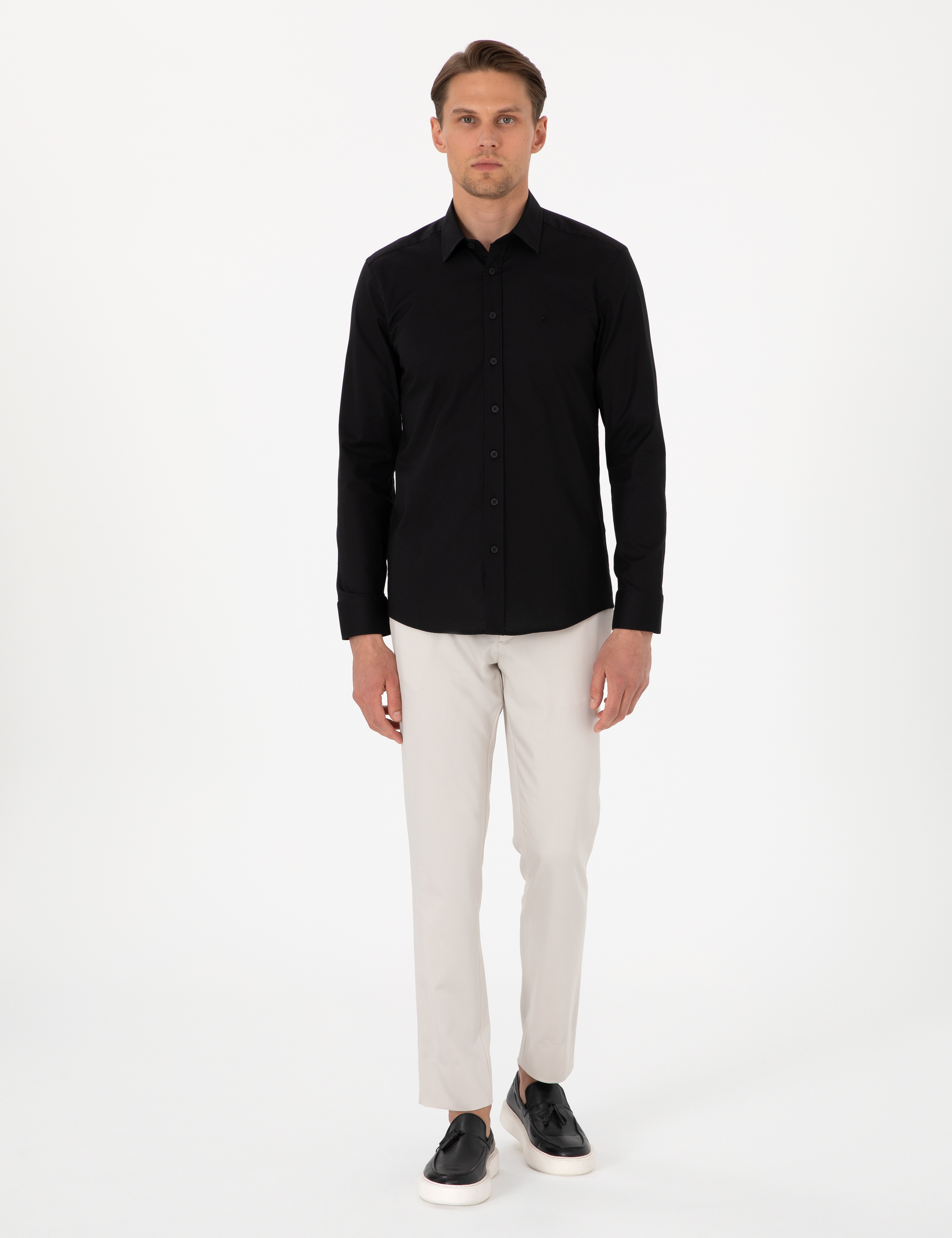 Siyah Slim Fit Uzun Kollu Gömlek
