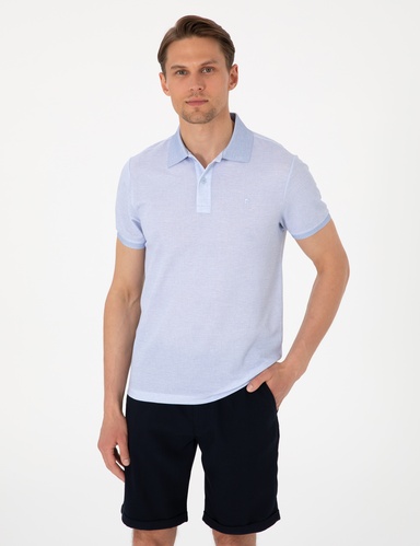 Açık Mavi Slim Fit Düğmeli Polo Yaka Tişört