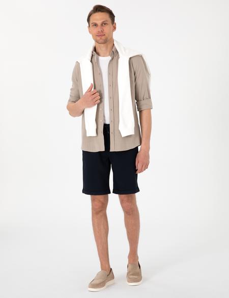 Vizon Keten Görünümlü Slim Fit Uzun Kollu Gömlek - 50307025091