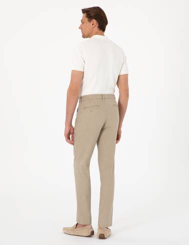 Haki Slim Fit Keten Karışımlı Çizgili Kanvas Pantolon