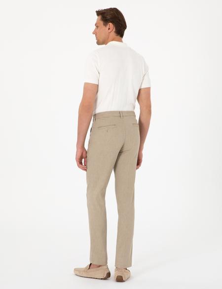 Haki Slim Fit Keten Karışımlı Çizgili Kanvas Pantolon - 50301754092