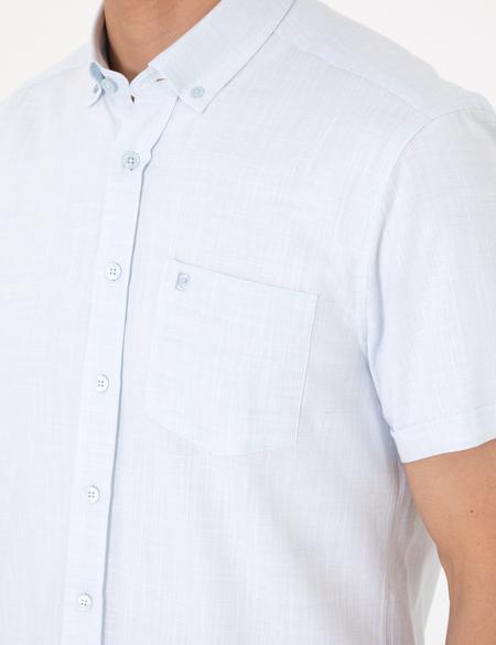 Açık Mavi Keten Görünümlü Regular Fit Kısa Kollu Cepli Gömlek - 50306950050