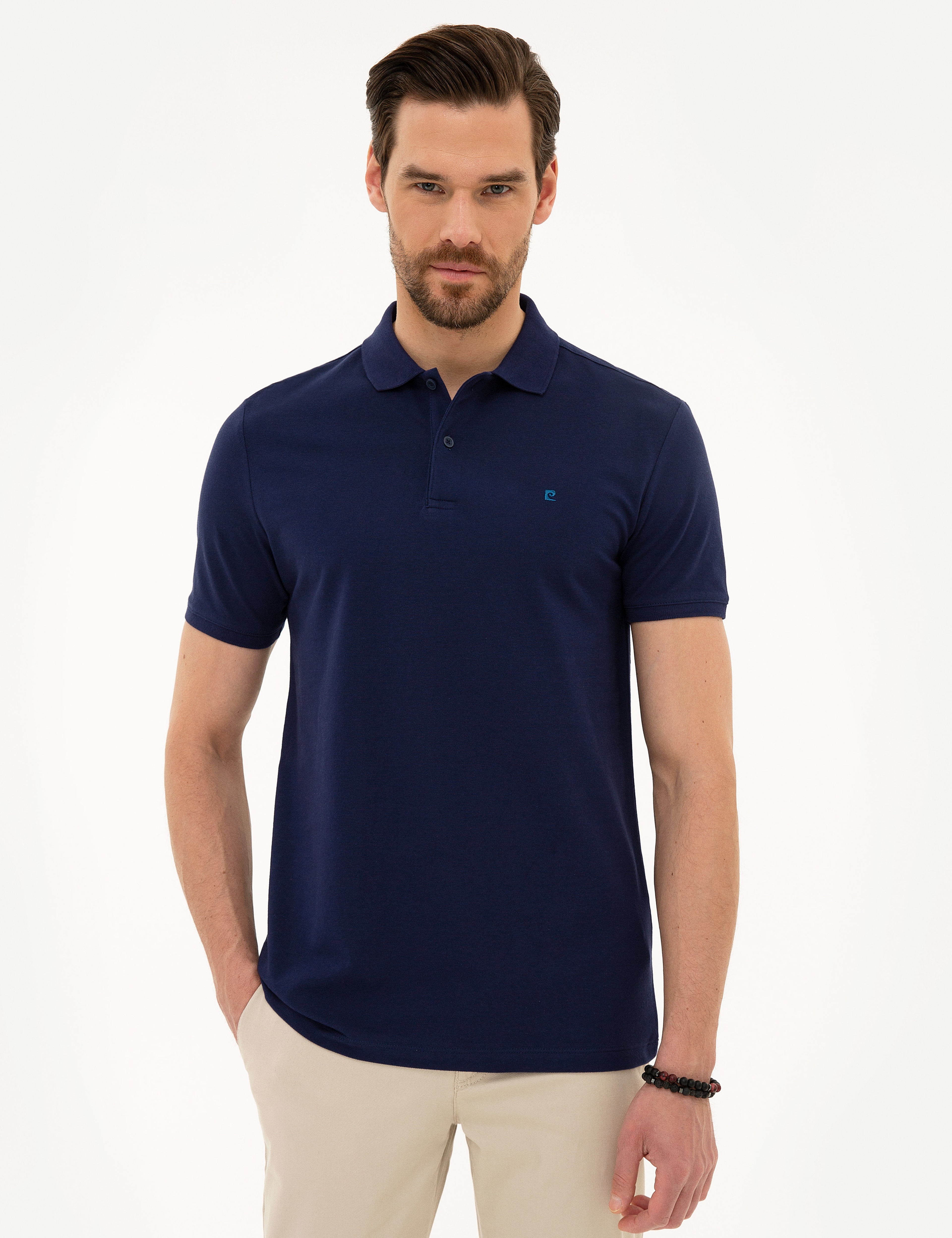 Lacivert Slim Fit Basic Polo Yaka T-Shirt - Image 1