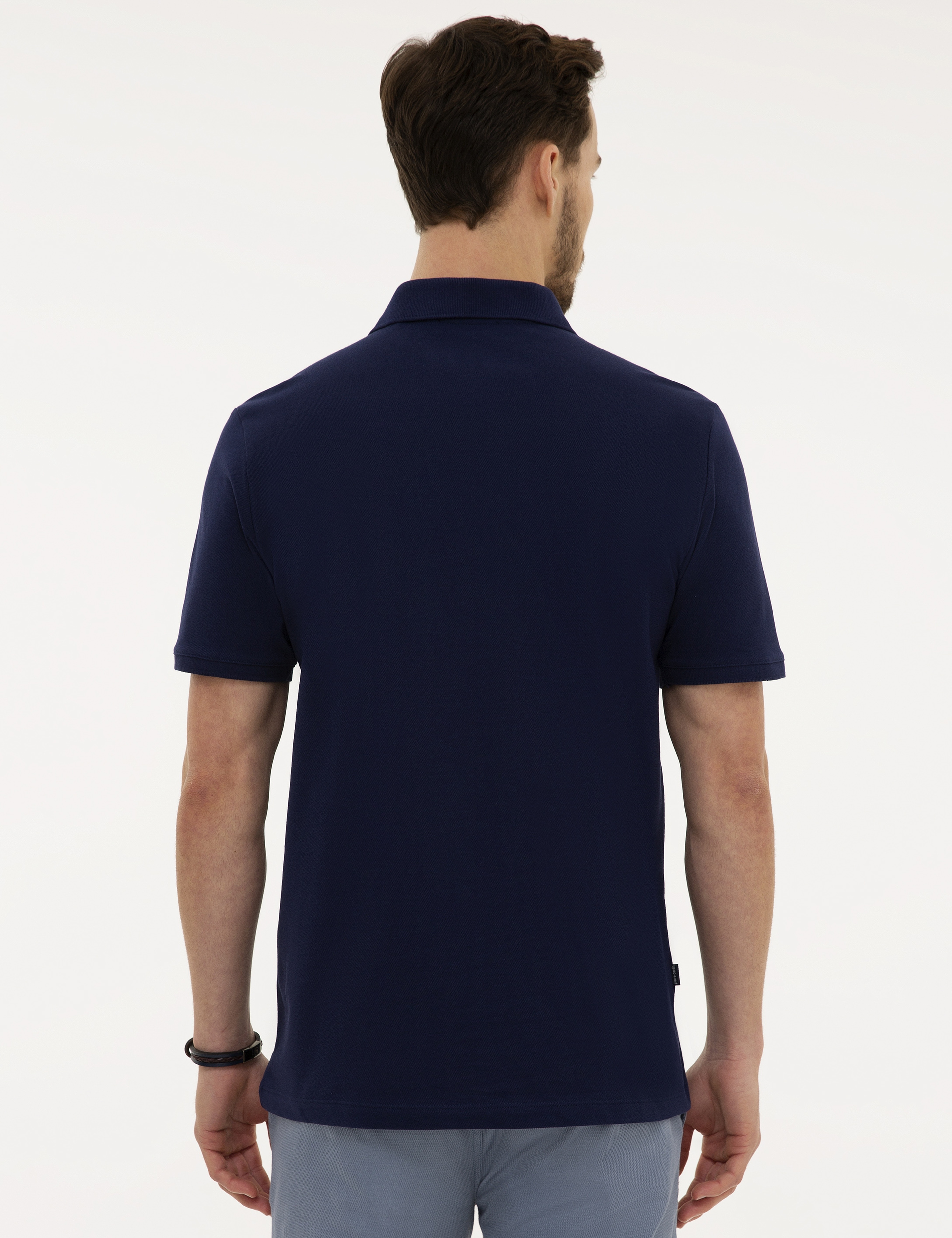 Lacivert Regular Fit Basic Polo Yaka T-Shirt - Image 3