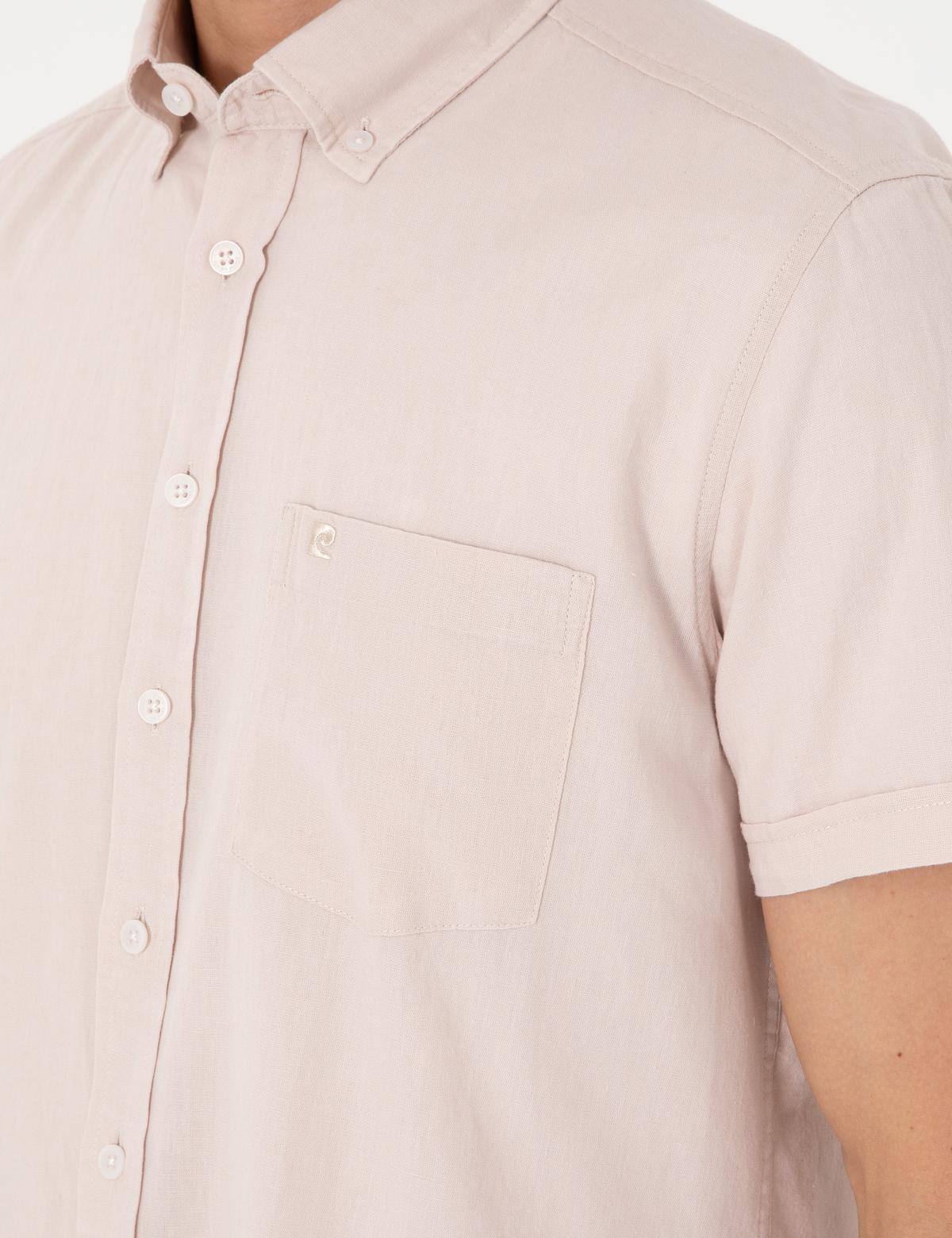 Bej Keten Karışımlı Regular Fit Kısa Kollu Gömlek - 50303418053