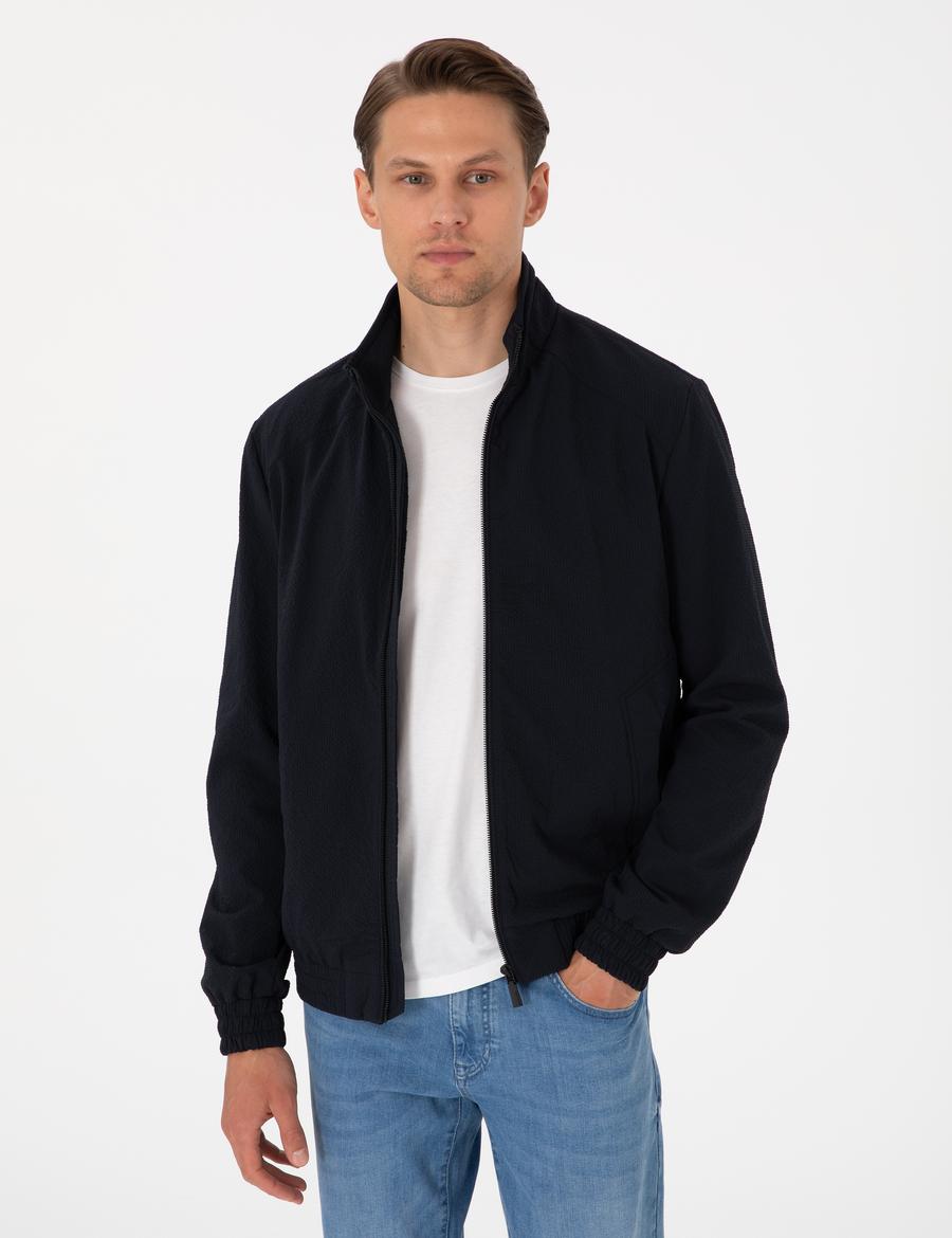 Lacivert Hakim Yaka Mont