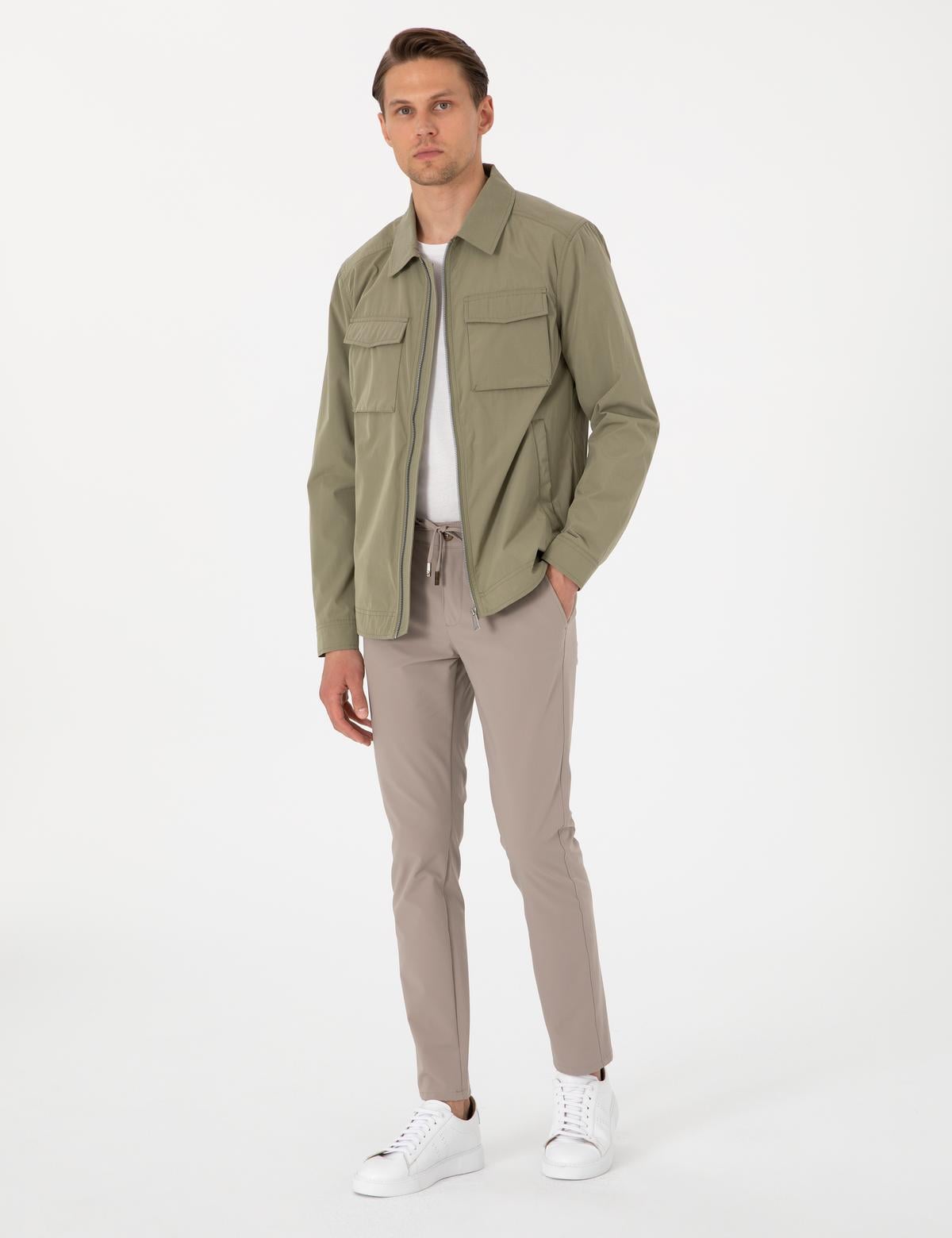 Haki Regular Fit Fermuarlı İnce Mont - 50306932011