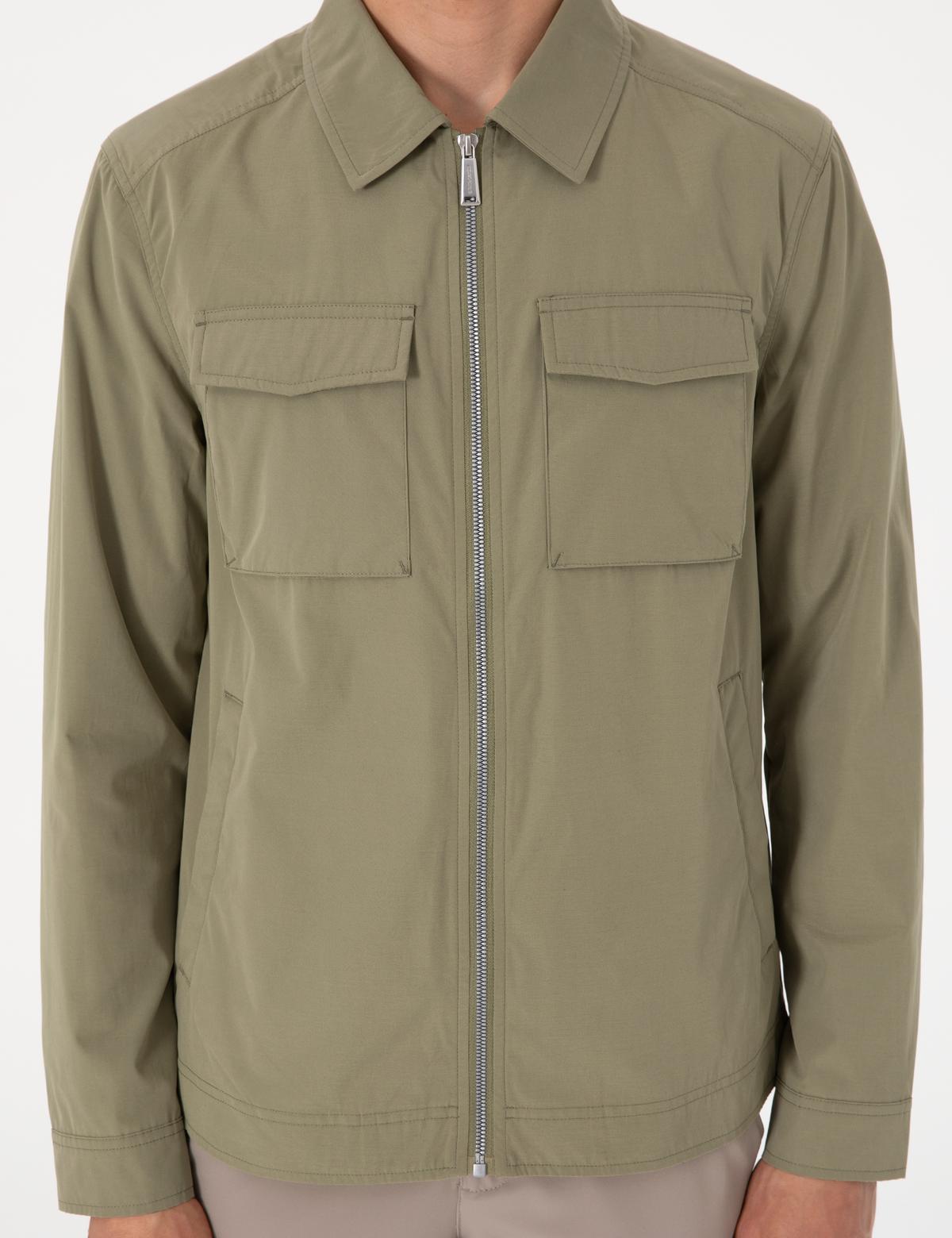 Haki Regular Fit Fermuarlı İnce Mont - 50306932011