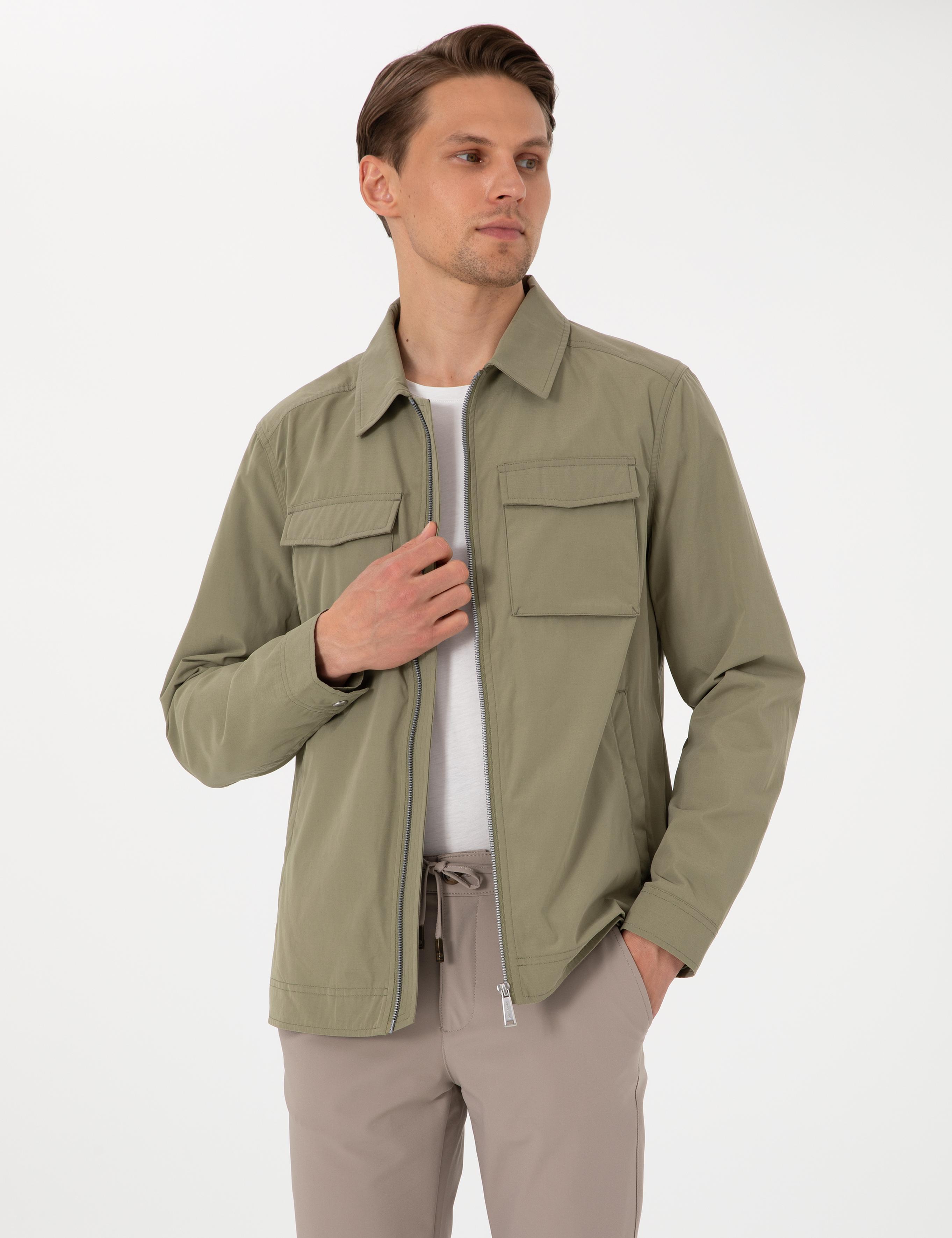 Haki Regular Fit Fermuarlı İnce Mont