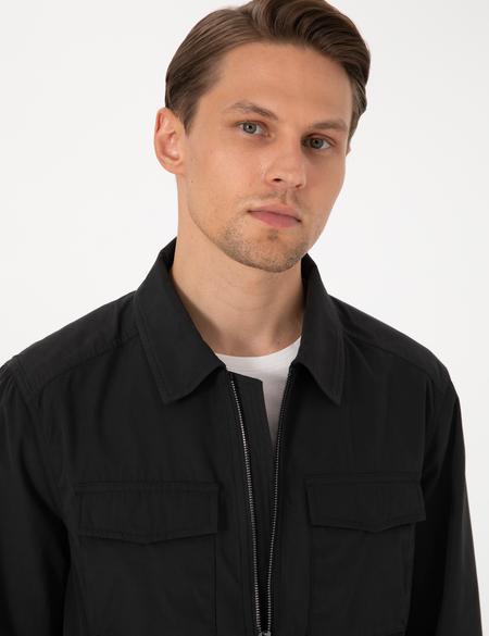 Siyah Regular Fit Fermuarlı İnce Mont - 50306932009