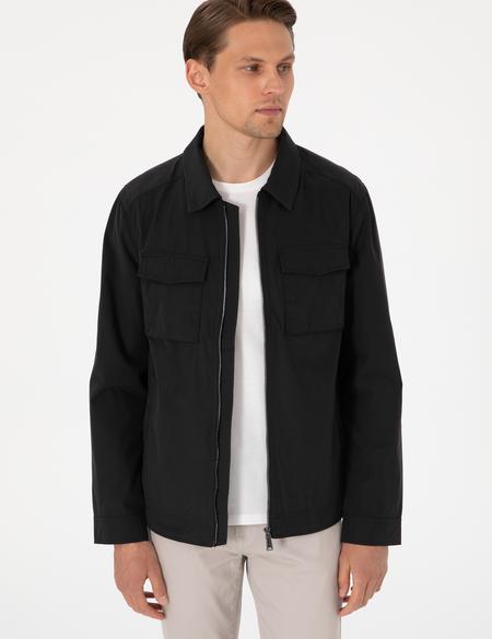 Siyah Regular Fit Fermuarlı İnce Mont - 50306932009