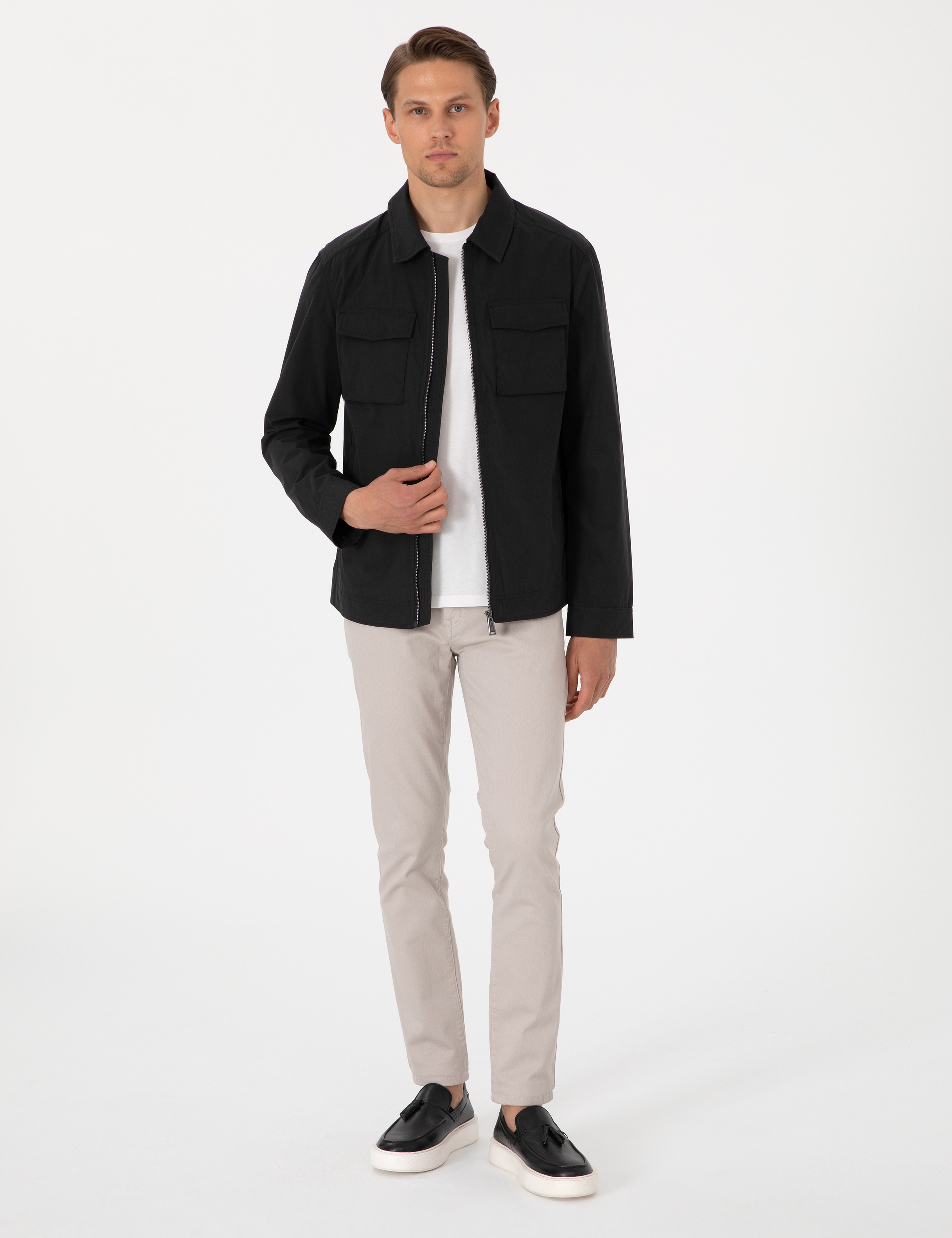 Siyah Regular Fit Fermuarlı İnce Mont - Image 4