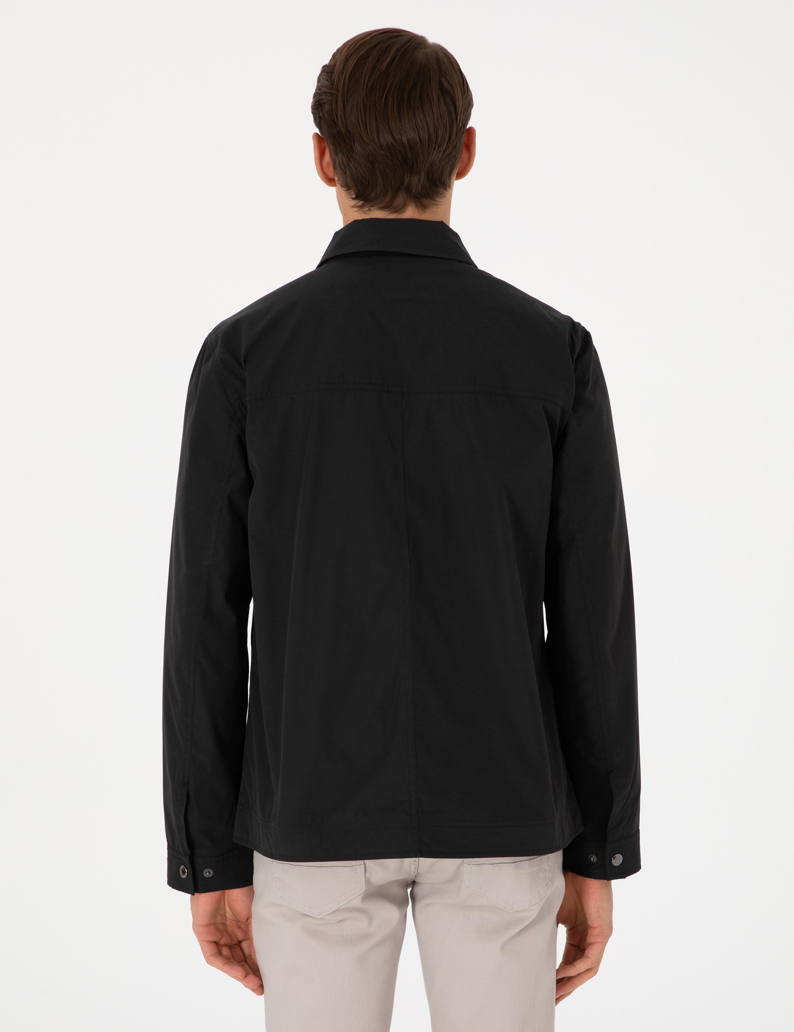 Siyah Regular Fit Fermuarlı İnce Mont