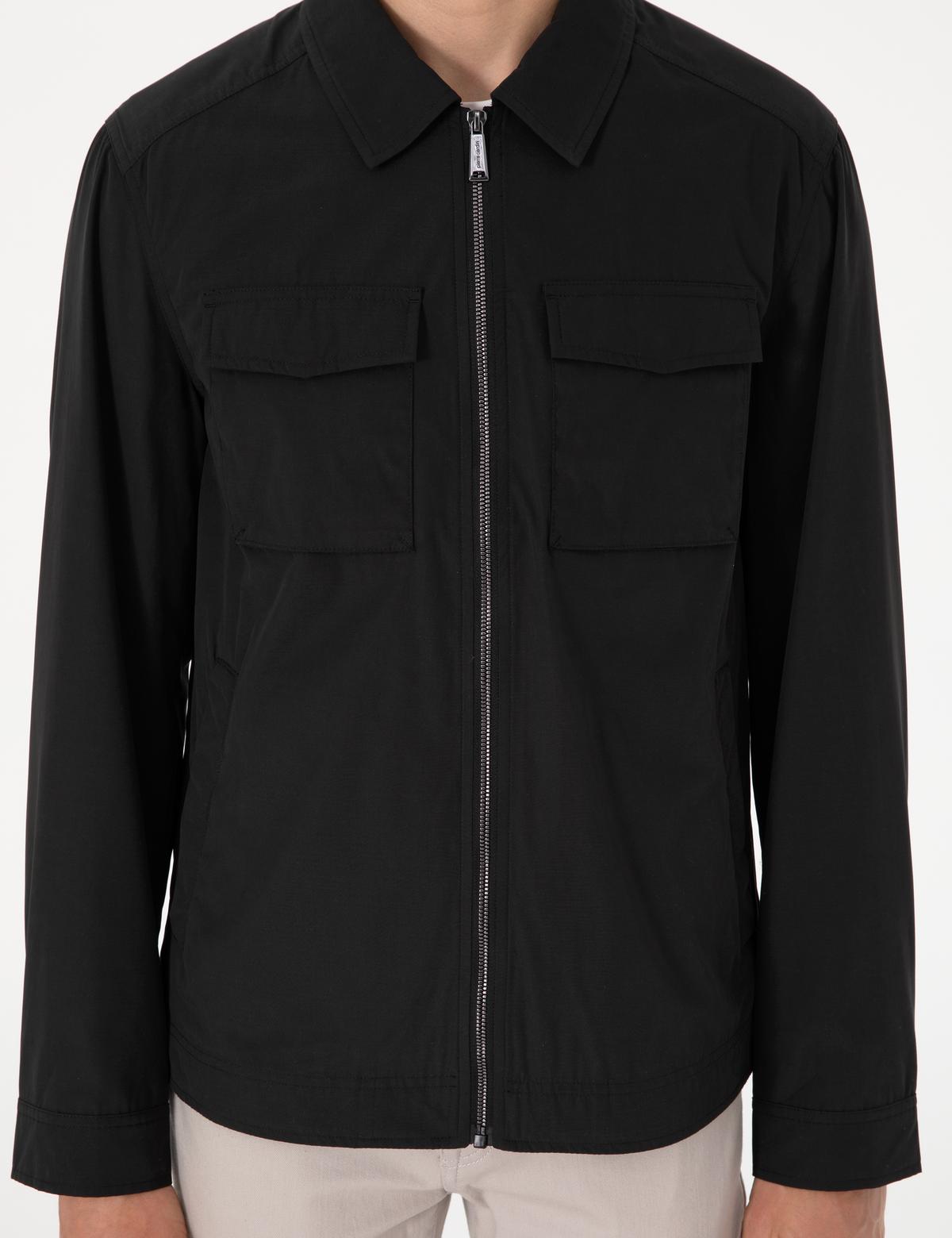 Siyah Regular Fit Fermuarlı İnce Mont - 50306932009