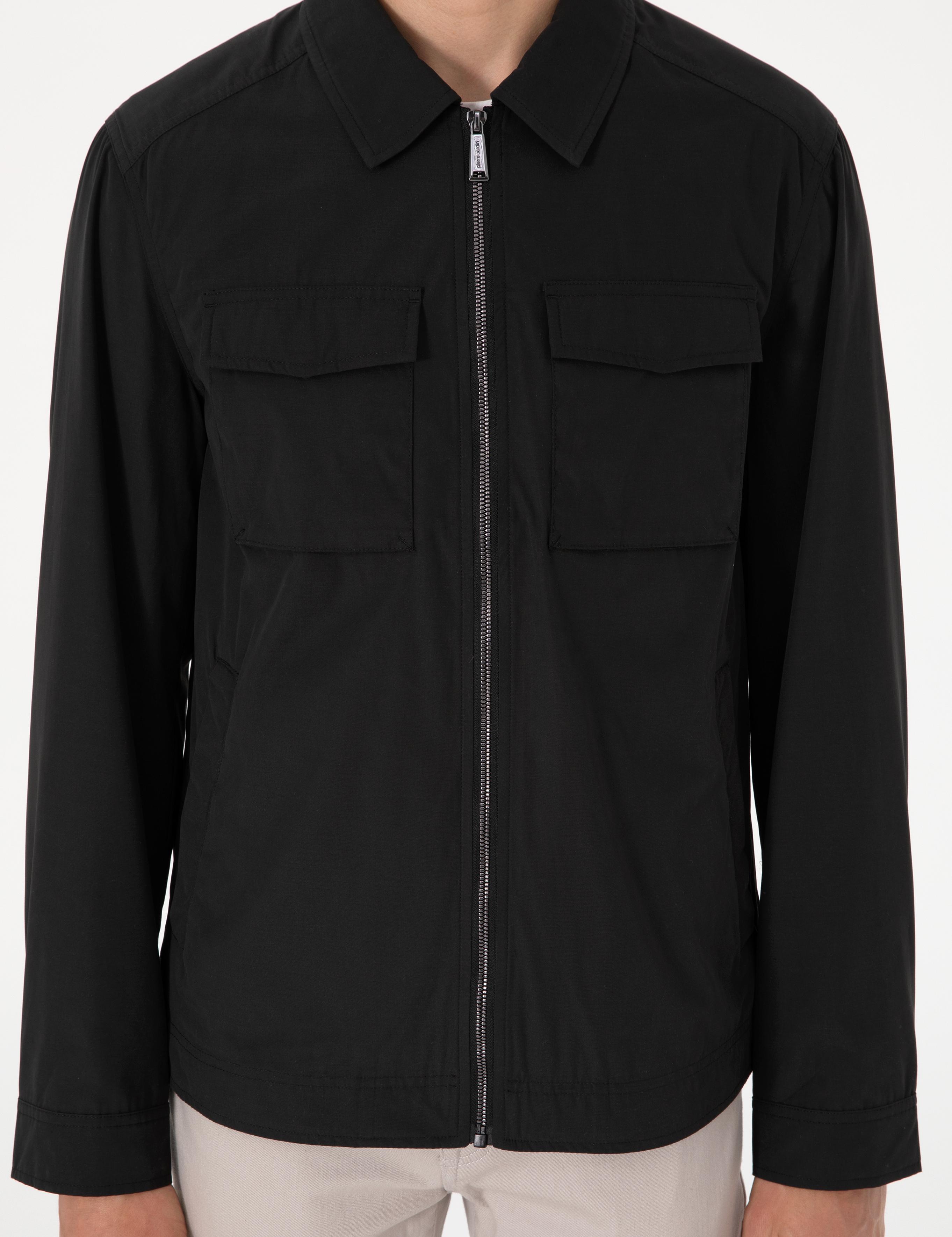 Siyah Regular Fit Fermuarlı İnce Mont