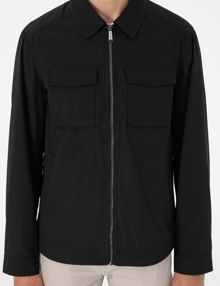 Siyah Regular Fit Fermuarlı İnce Mont - 50306932009