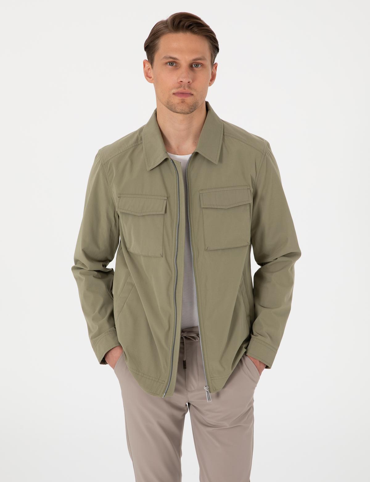 Haki Regular Fit Fermuarlı İnce Mont - 50306932011