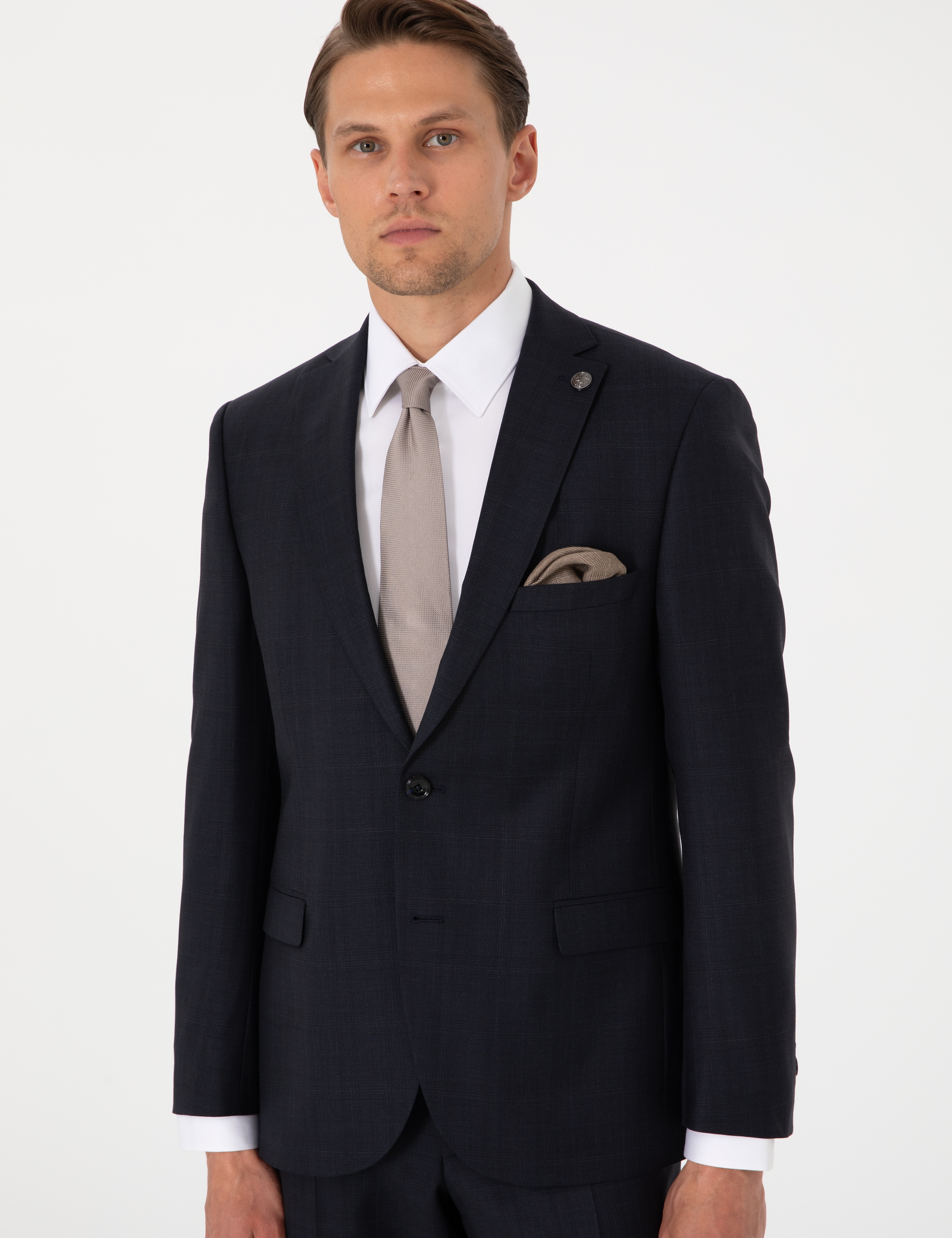 Lacivert Slim Fit Yün Takım Elbise - Image 3