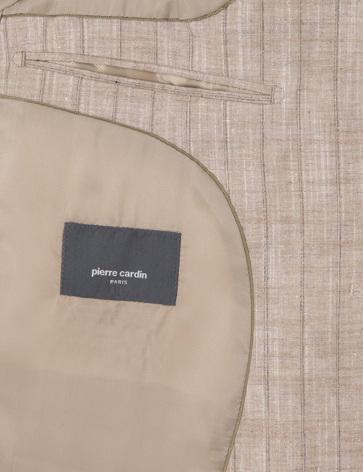 Açık Kahverengi Slim Fit Yün Keten Karışımlı Çizgili Takım Elbise - 50302403008