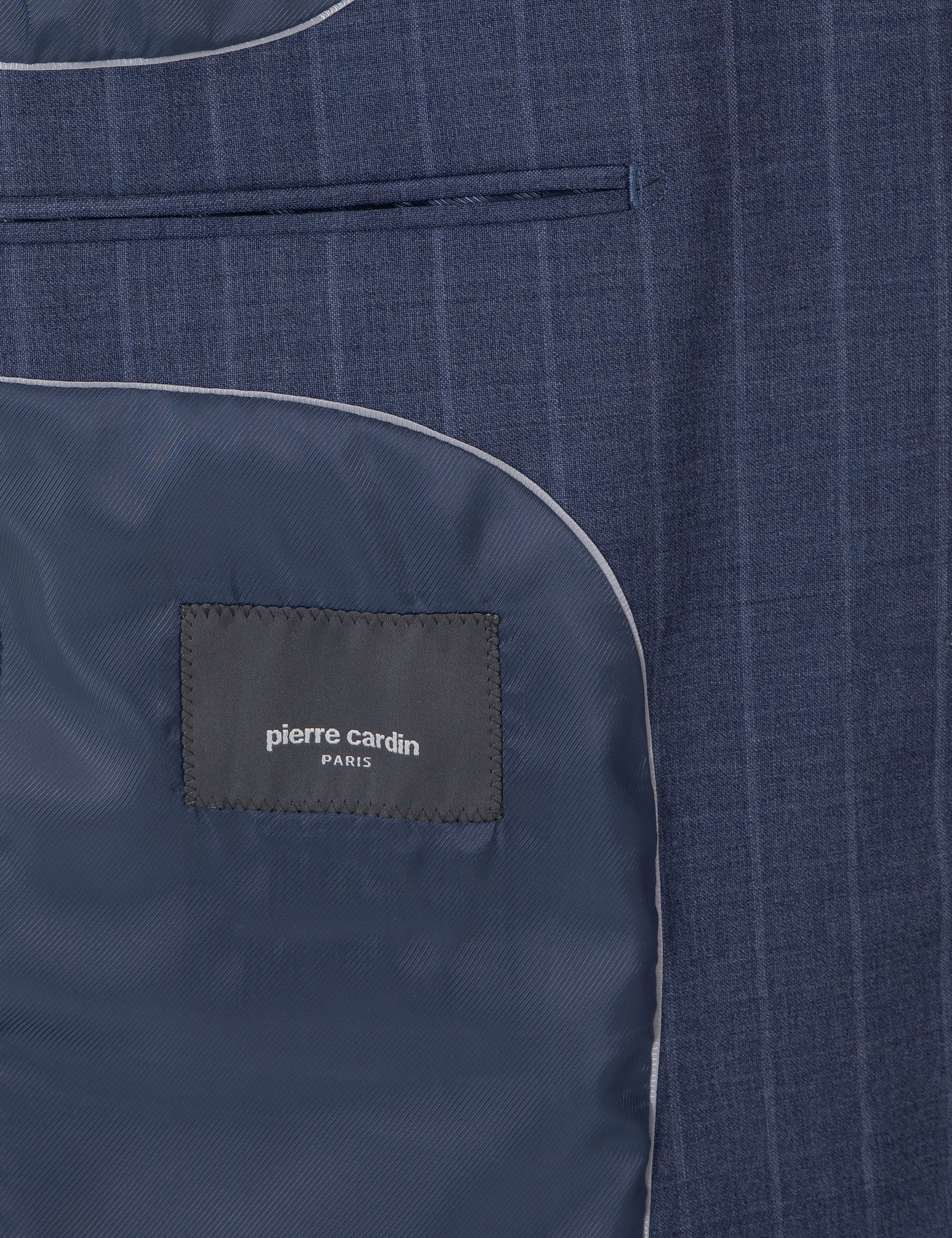 Koyu Mavi Slim Fit Çizgili Yün Takım Elbise