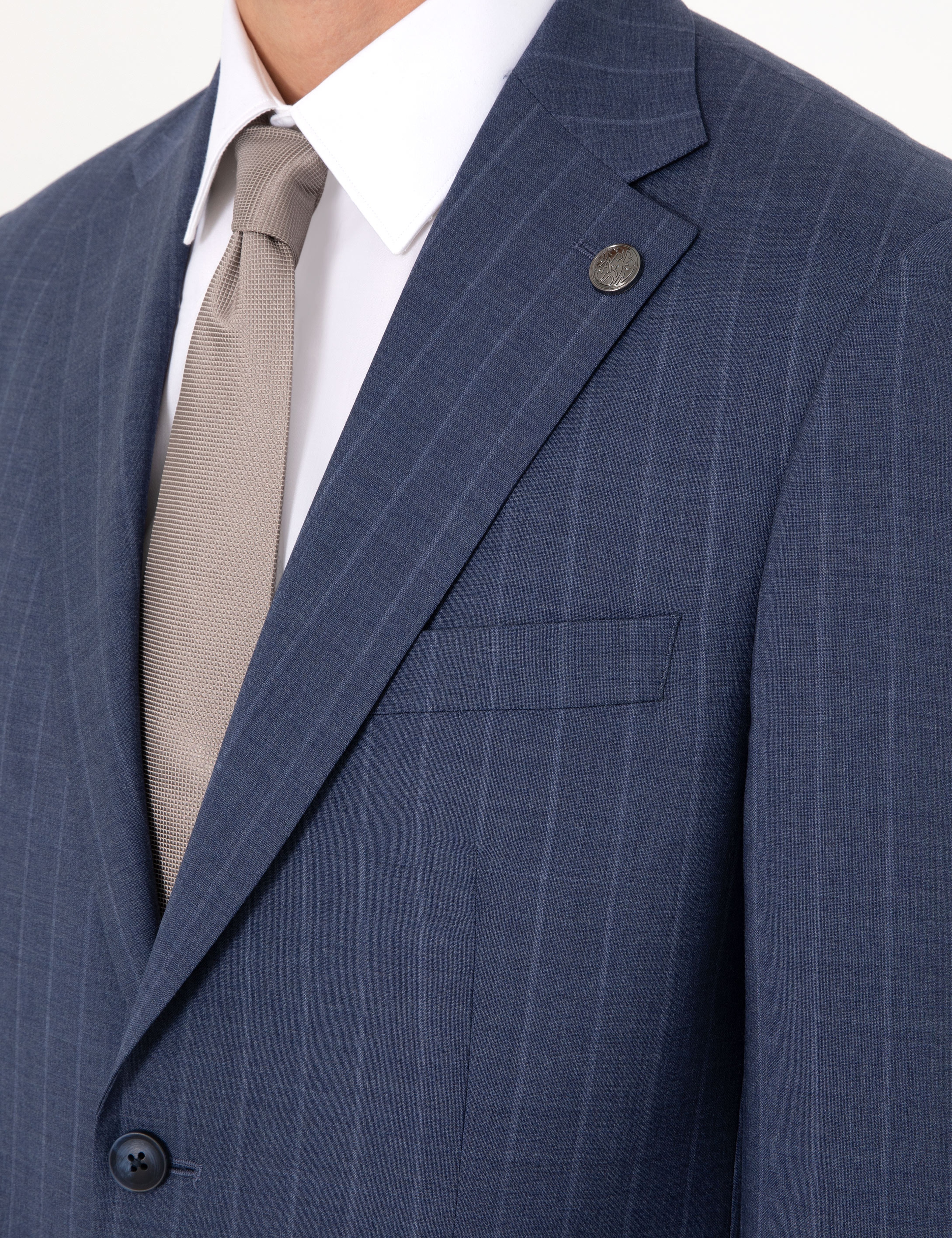 Koyu Mavi Slim Fit Çizgili Yün Takım Elbise - Image 7