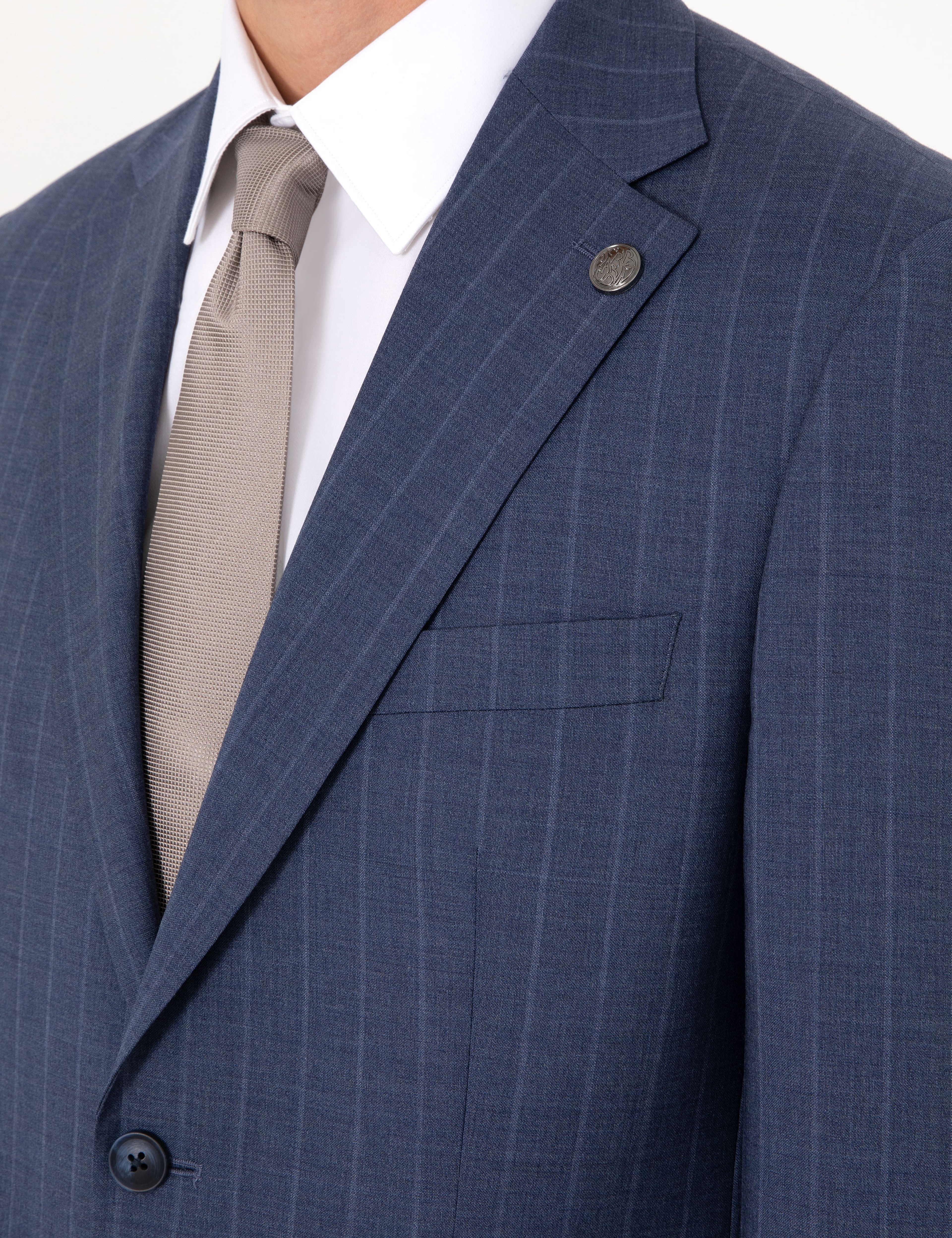 Koyu Mavi Slim Fit Çizgili Yün Takım Elbise