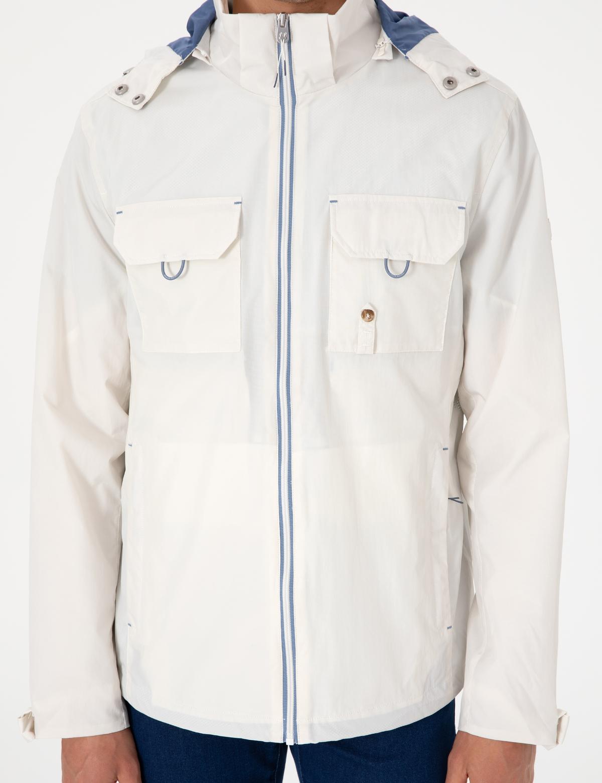 Ekru Kapüşonlu Mont - 50302505024