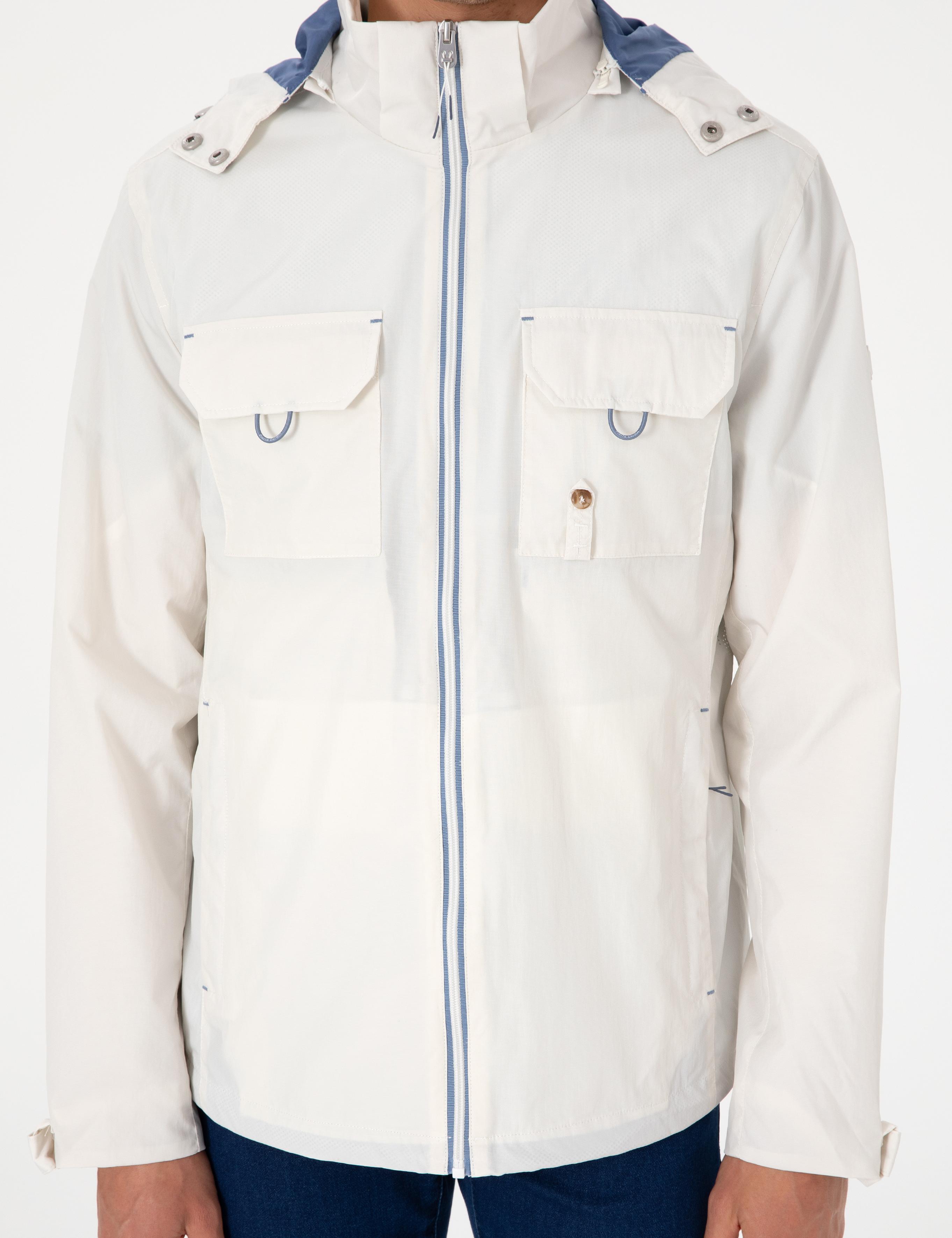 Ekru Kapüşonlu Mont