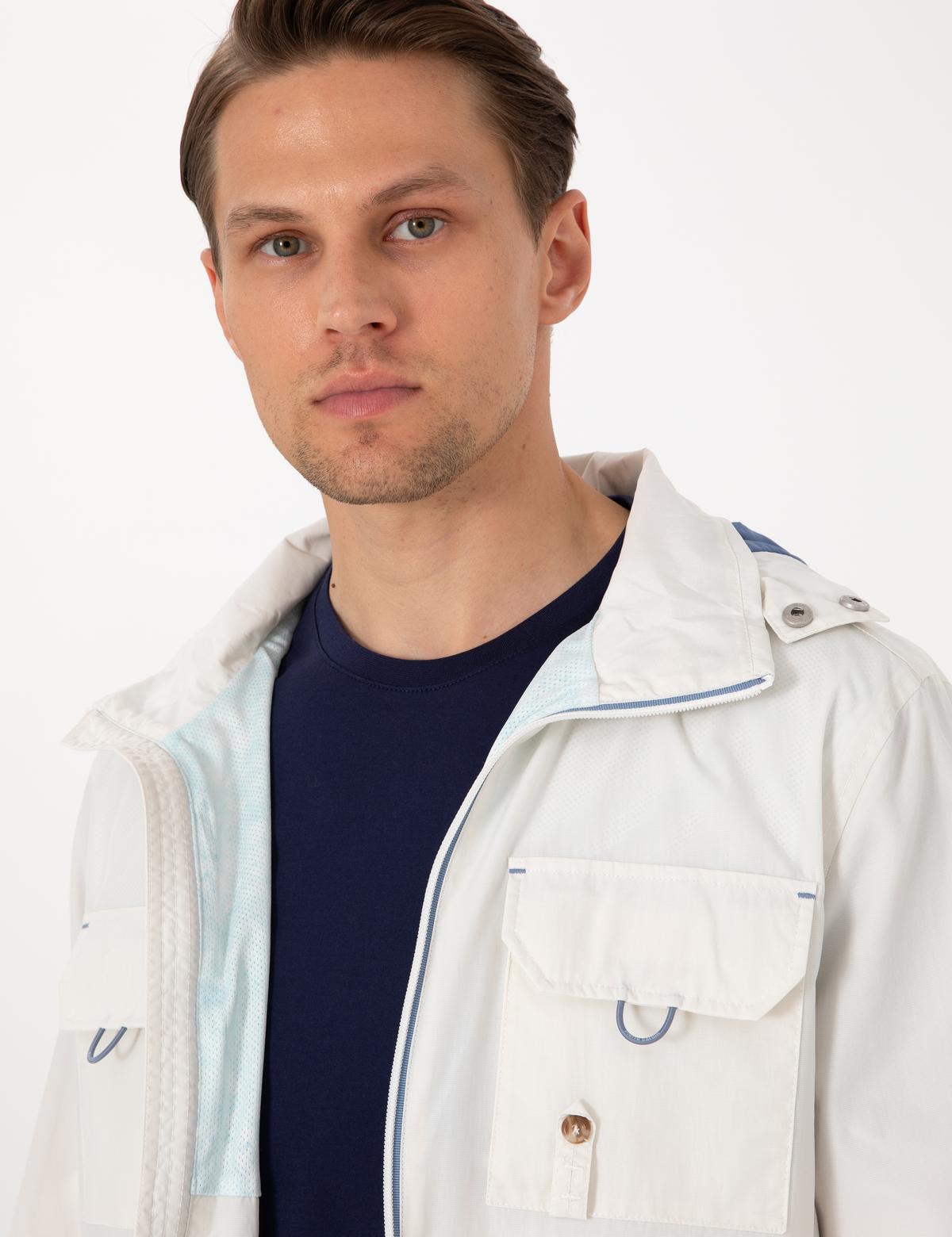 Ekru Kapüşonlu Mont - 50302505024