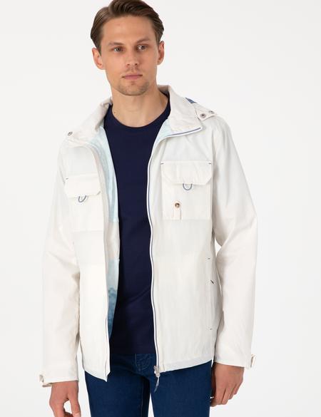 Ekru Kapüşonlu Mont - 50302505024