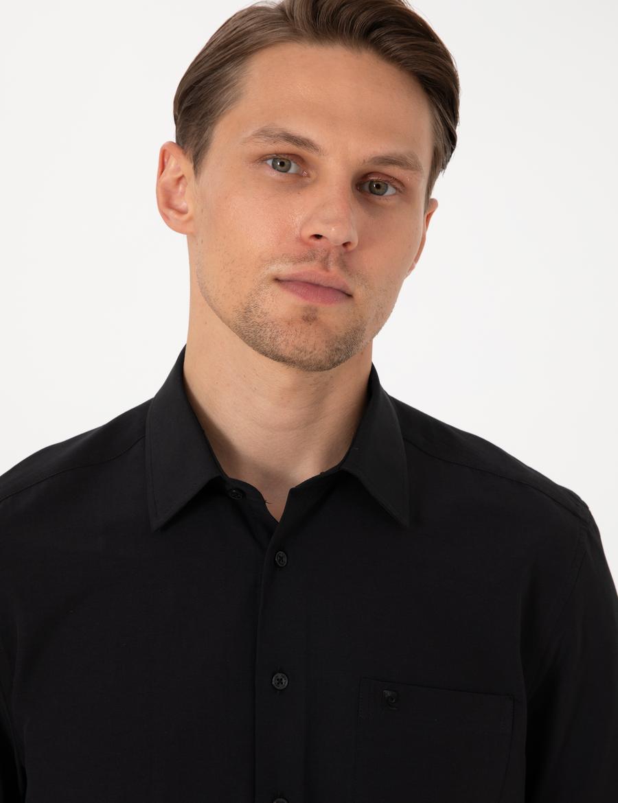 Siyah Basic Regular Fit Kısa Kollu Cepli Gömlek