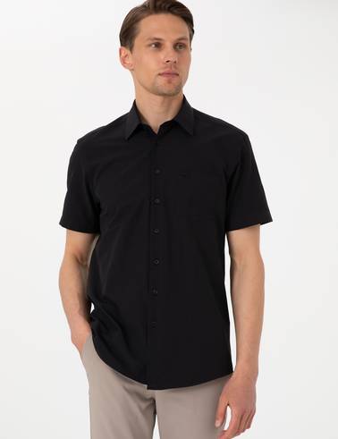 Siyah Basic Regular Fit Kısa Kollu Cepli Gömlek