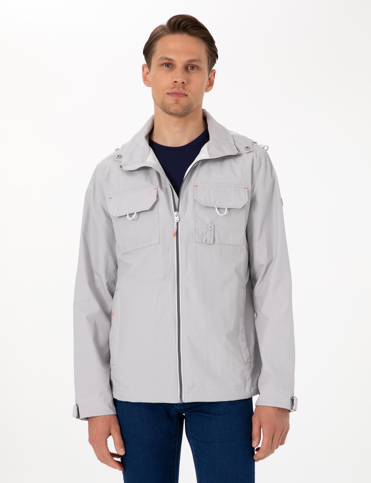 Gri Kapüşonlu Mont