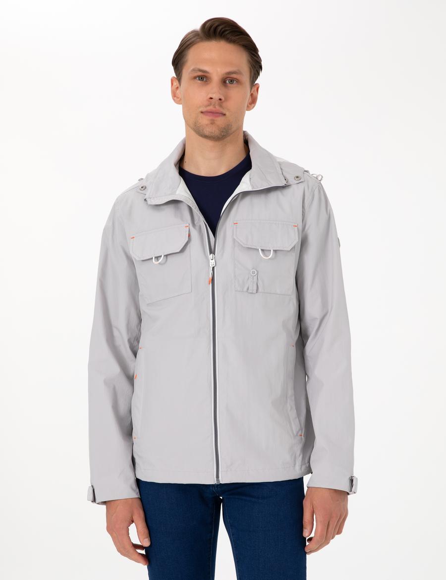 Gri Kapüşonlu Mont