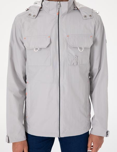 Gri Kapüşonlu Mont - 50302505002