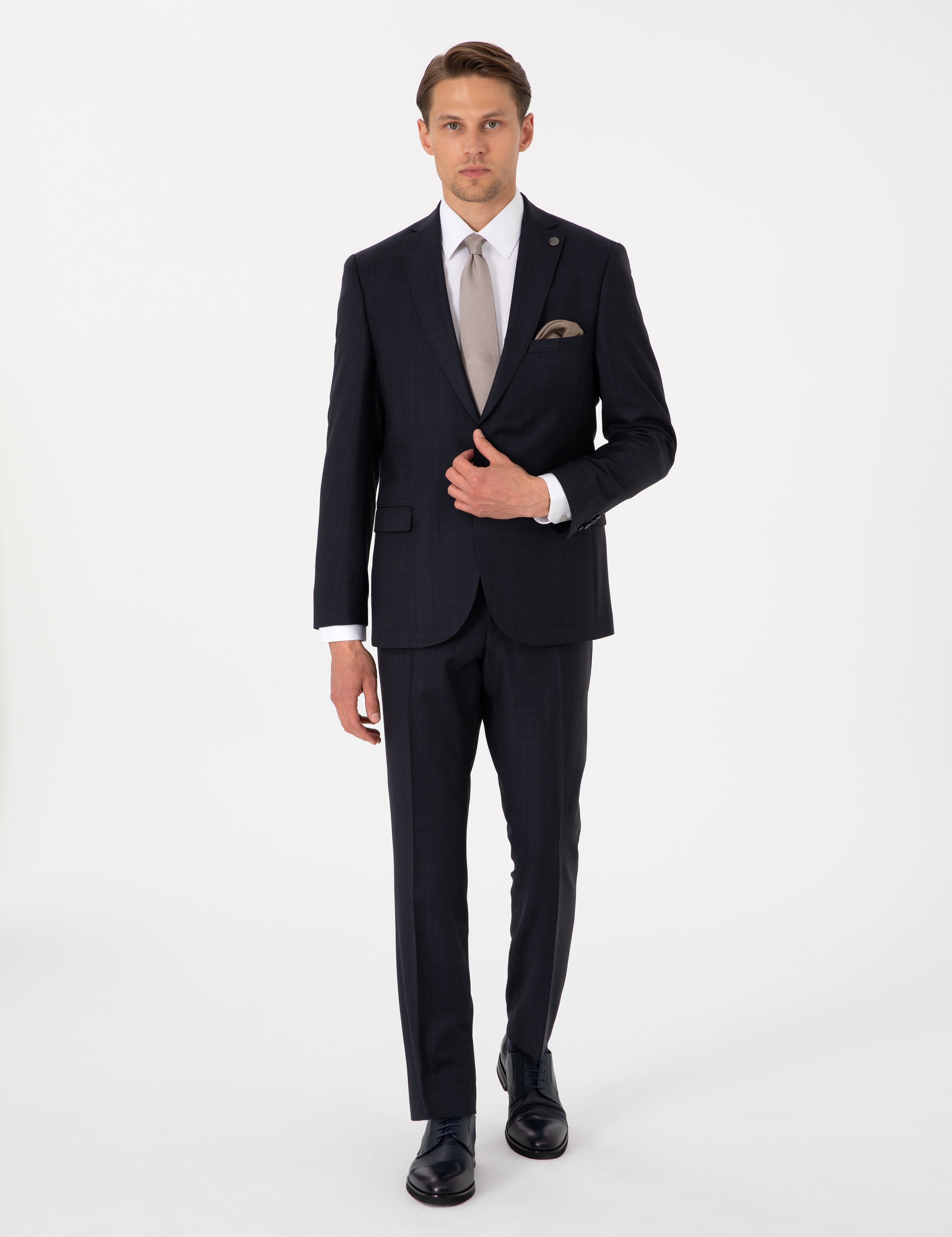 Lacivert Slim Fit Yün Takım Elbise - Image 1