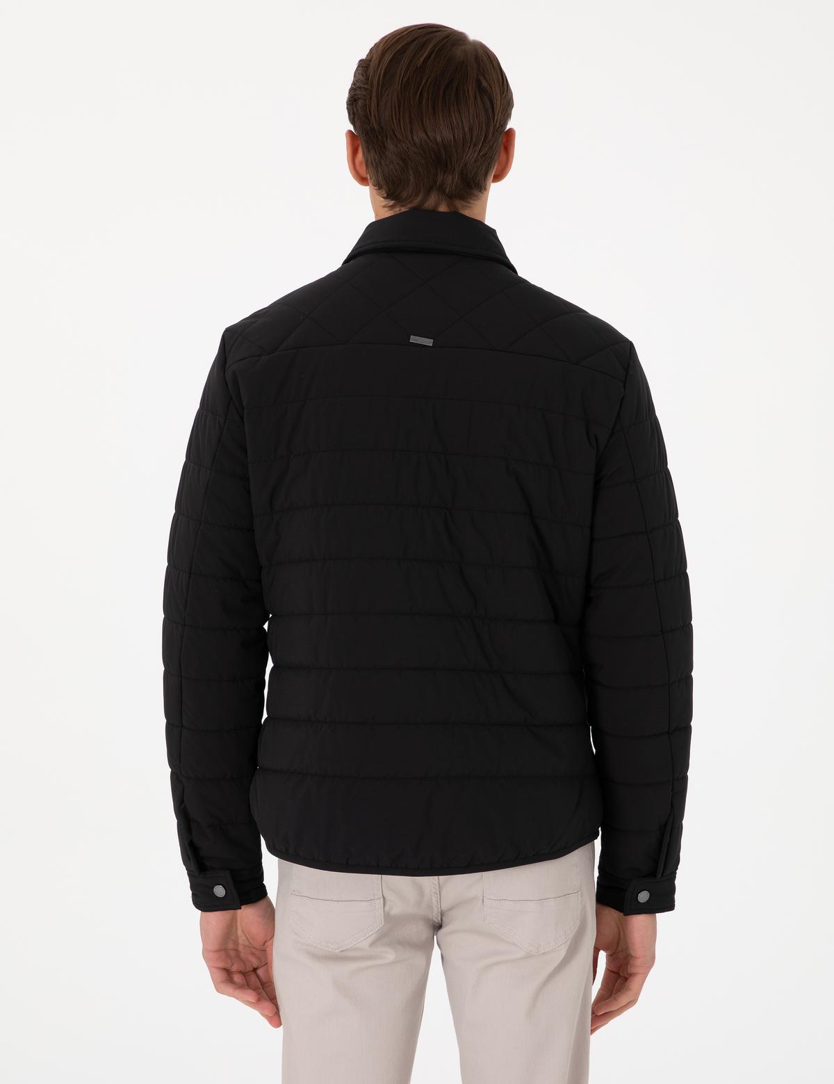 Siyah Gömlek Yaka Kapitone Mont - 50305698004