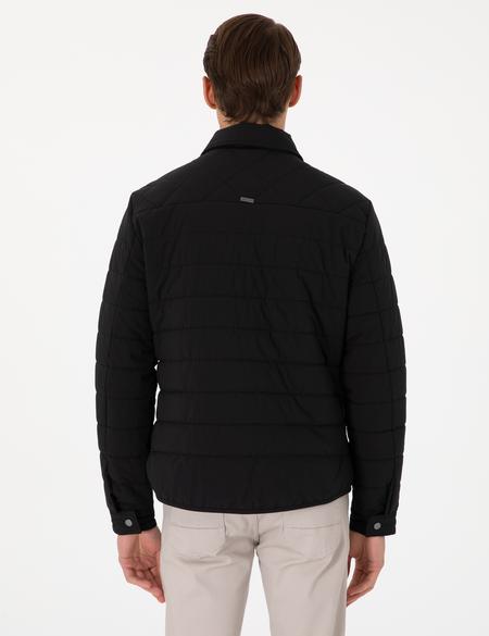 Siyah Gömlek Yaka Kapitone Mont - 50305698004