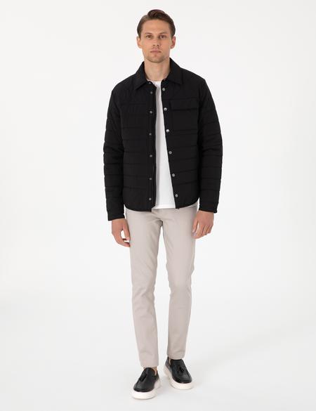 Siyah Gömlek Yaka Kapitone Mont - 50305698004