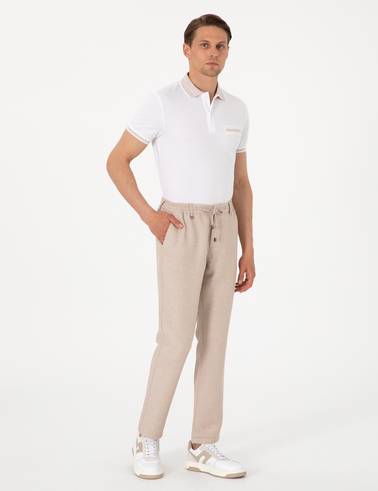Açık Kahverengi Slim Fit Keten Karışımlı Pantolon