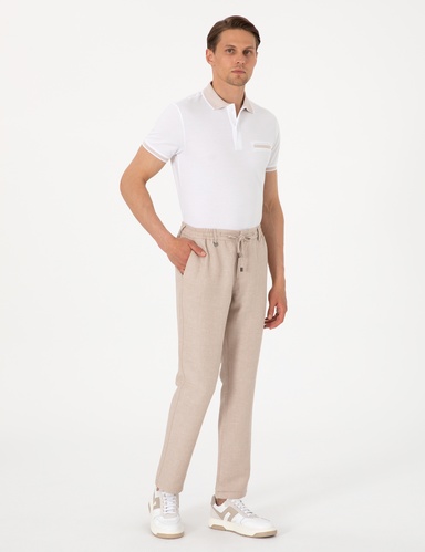 Açık Kahverengi Slim Fit Keten Karışımlı Pantolon