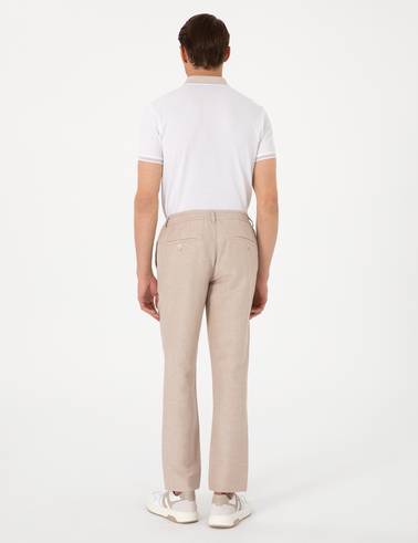 Açık Kahverengi Slim Fit Keten Karışımlı Pantolon