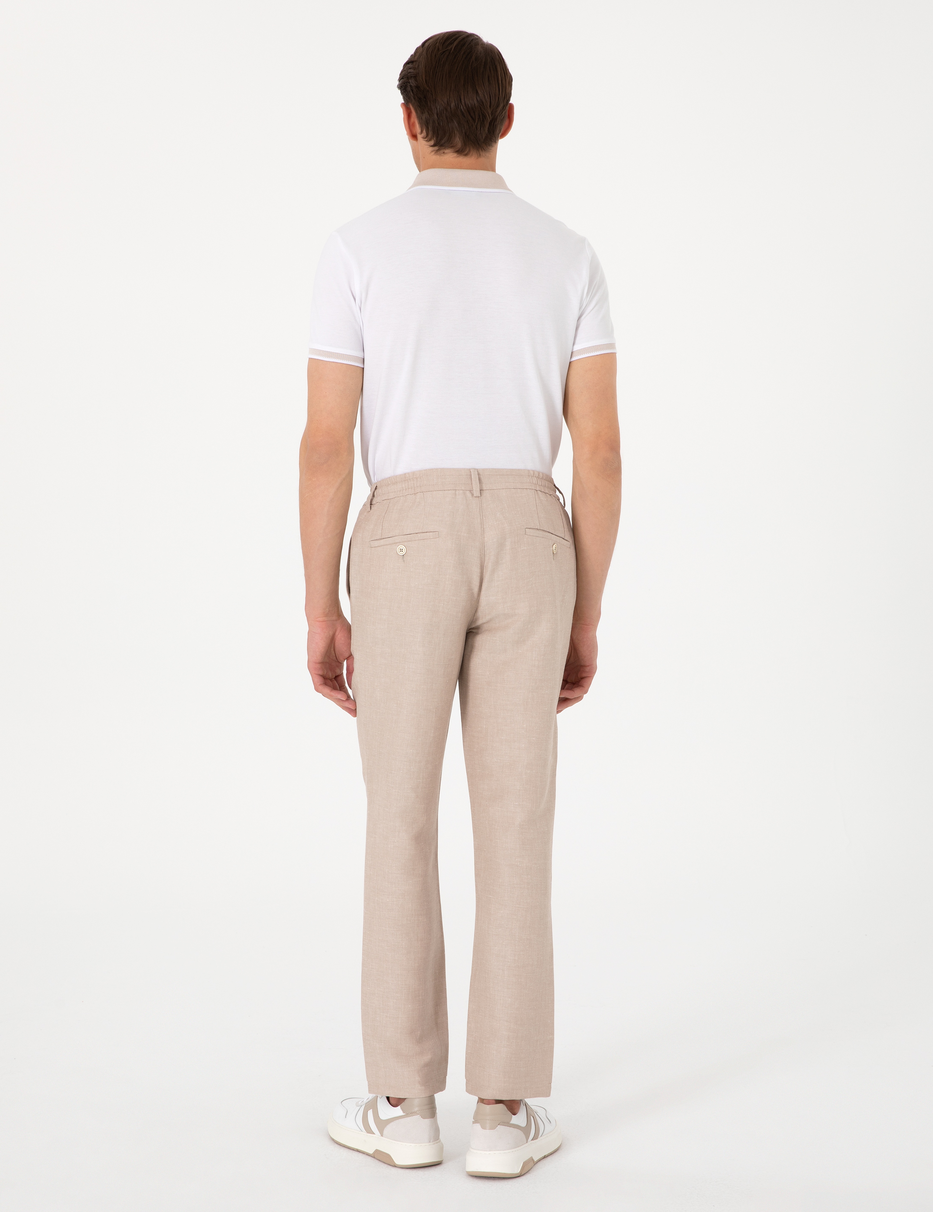 Açık Kahverengi Slim Fit Keten Karışımlı Pantolon - Image 4