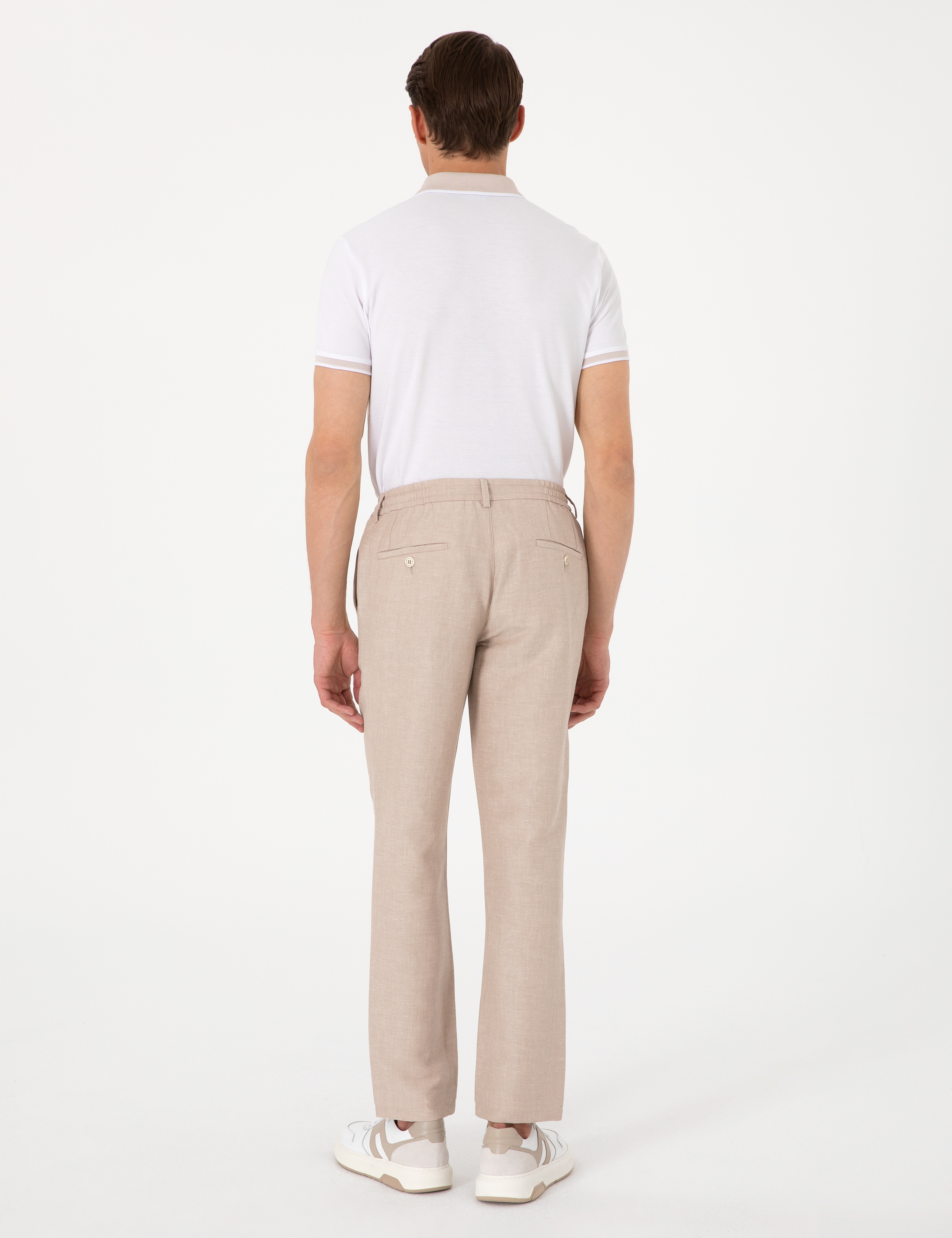 Açık Kahverengi Slim Fit Keten Karışımlı Pantolon