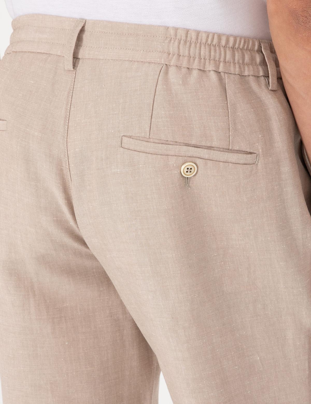 Açık Kahverengi Slim Fit Keten Karışımlı Pantolon - 50306717006