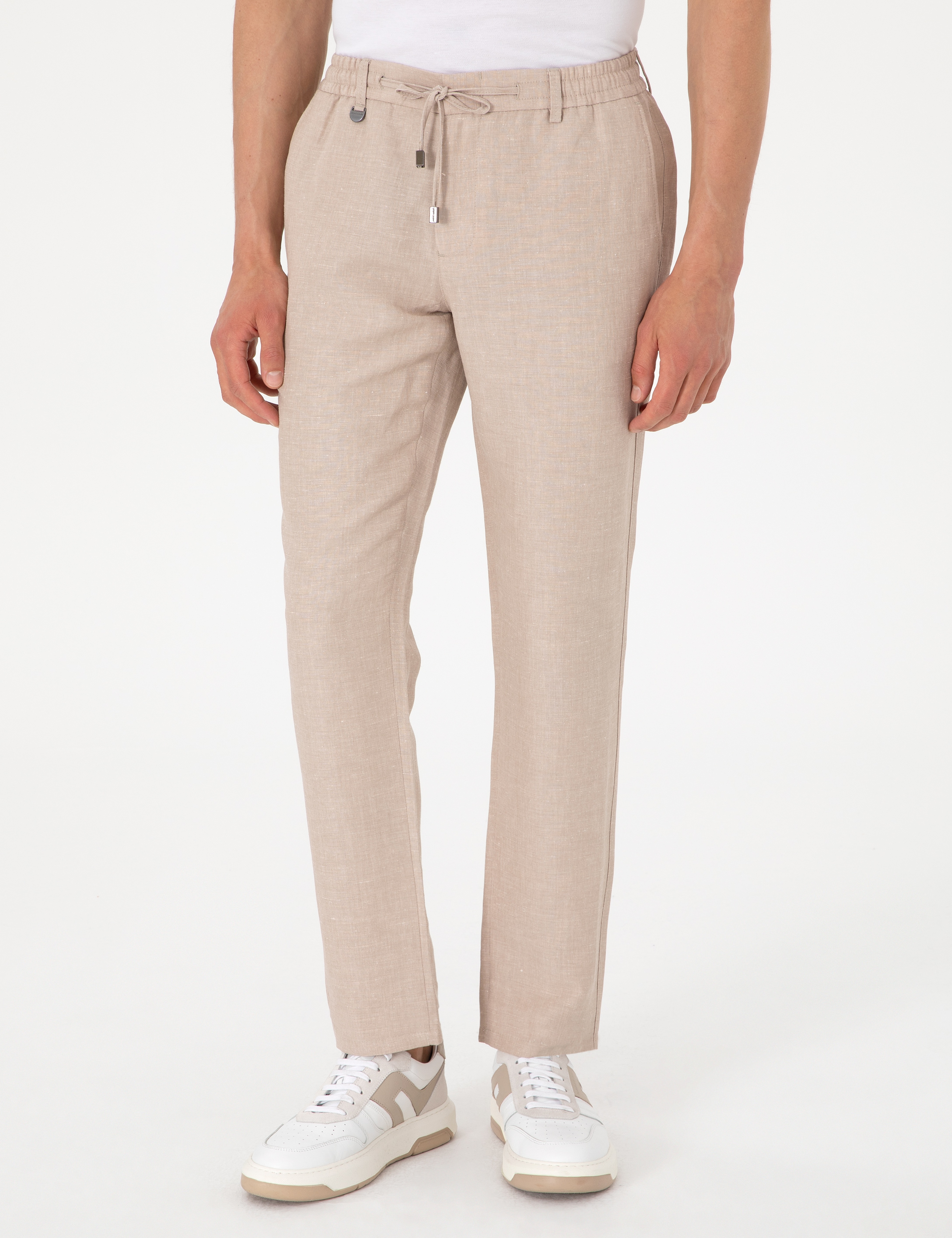 Açık Kahverengi Slim Fit Keten Karışımlı Pantolon