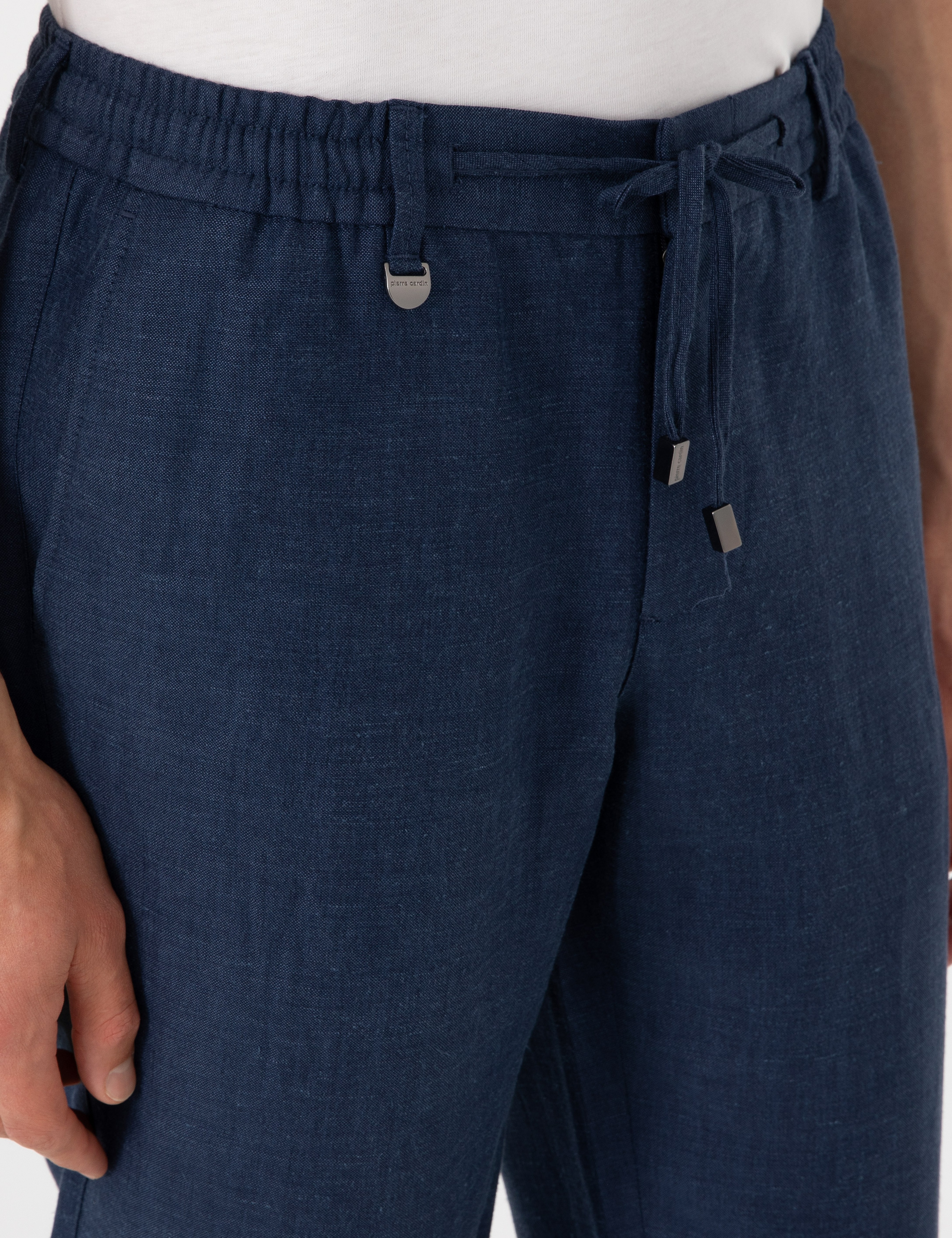 Lacivert Slim Fit Keten Karışımlı Pantolon