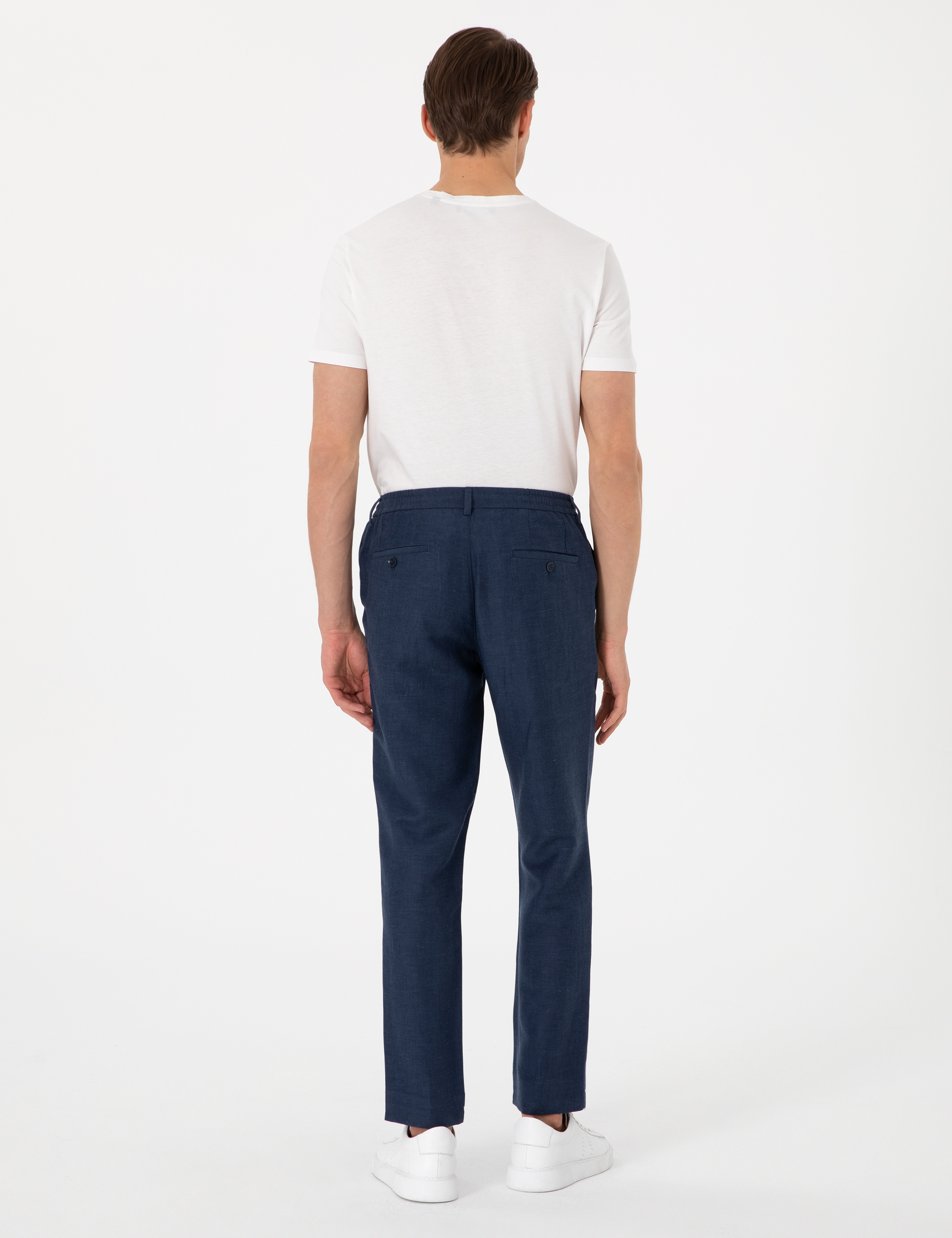 Lacivert Slim Fit Keten Karışımlı Pantolon - Image 4