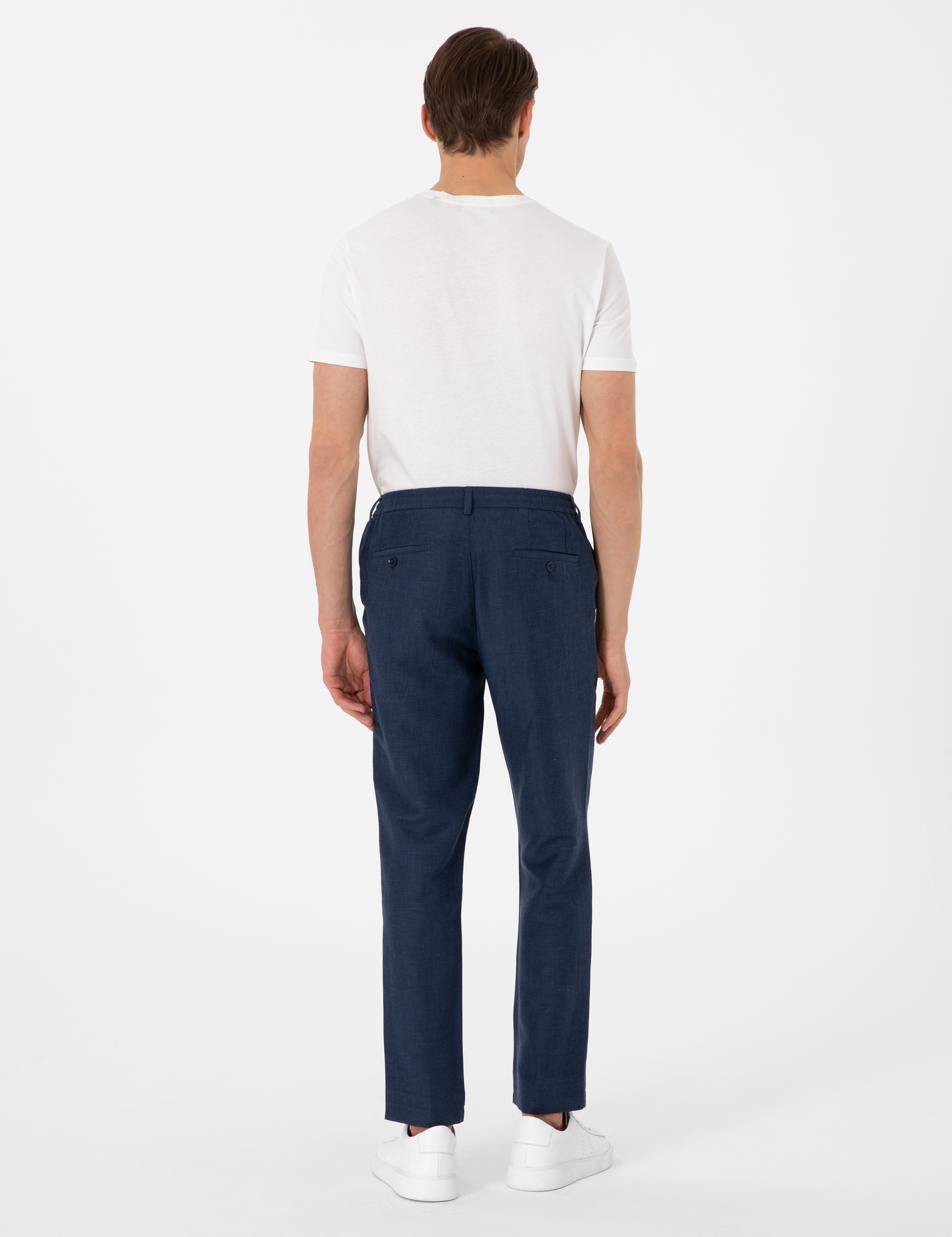 Lacivert Slim Fit Keten Karışımlı Pantolon